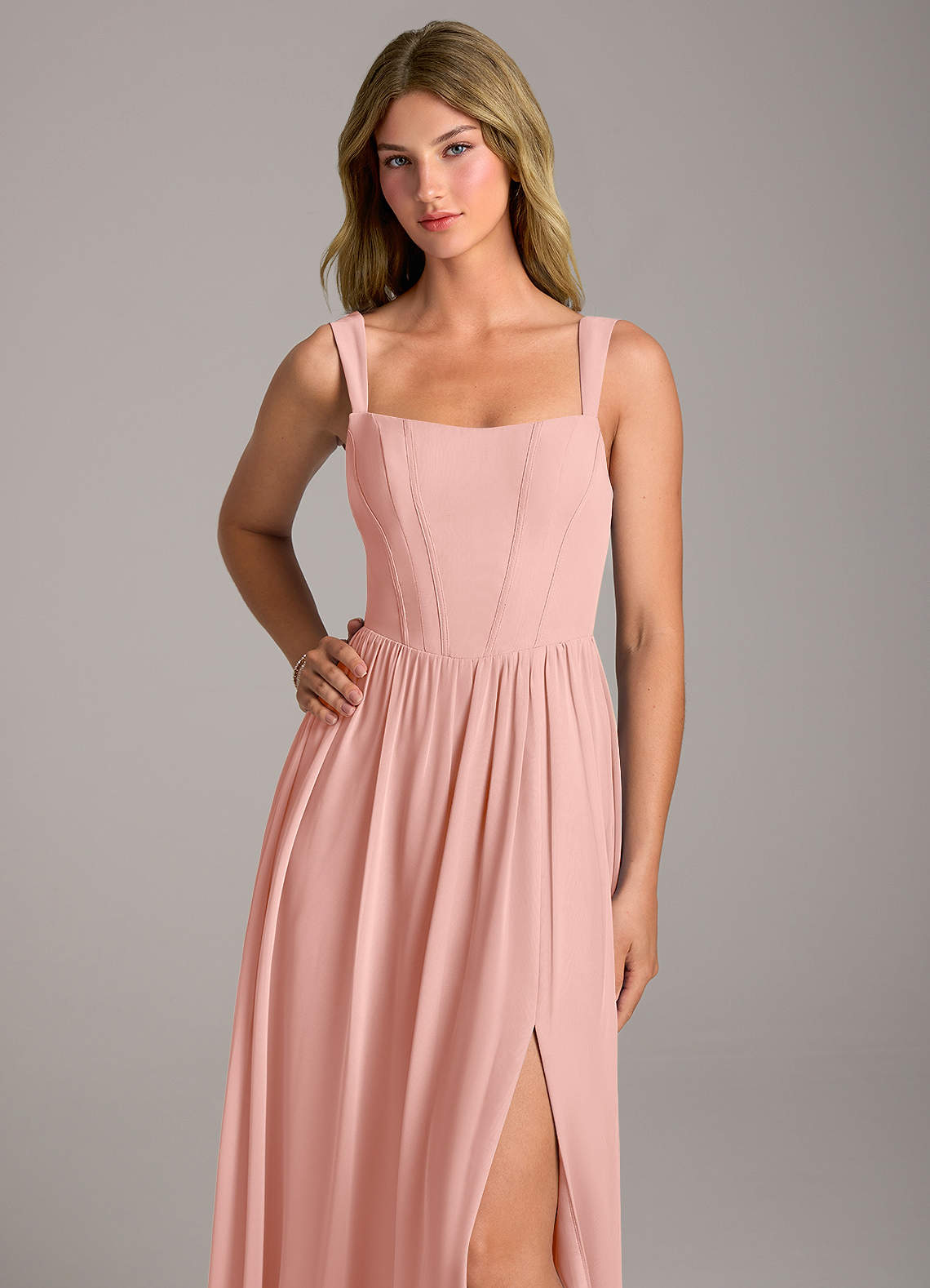 Rosaline A-Line Square-Neck Chiffon Bridesmaid Dress in Rosette