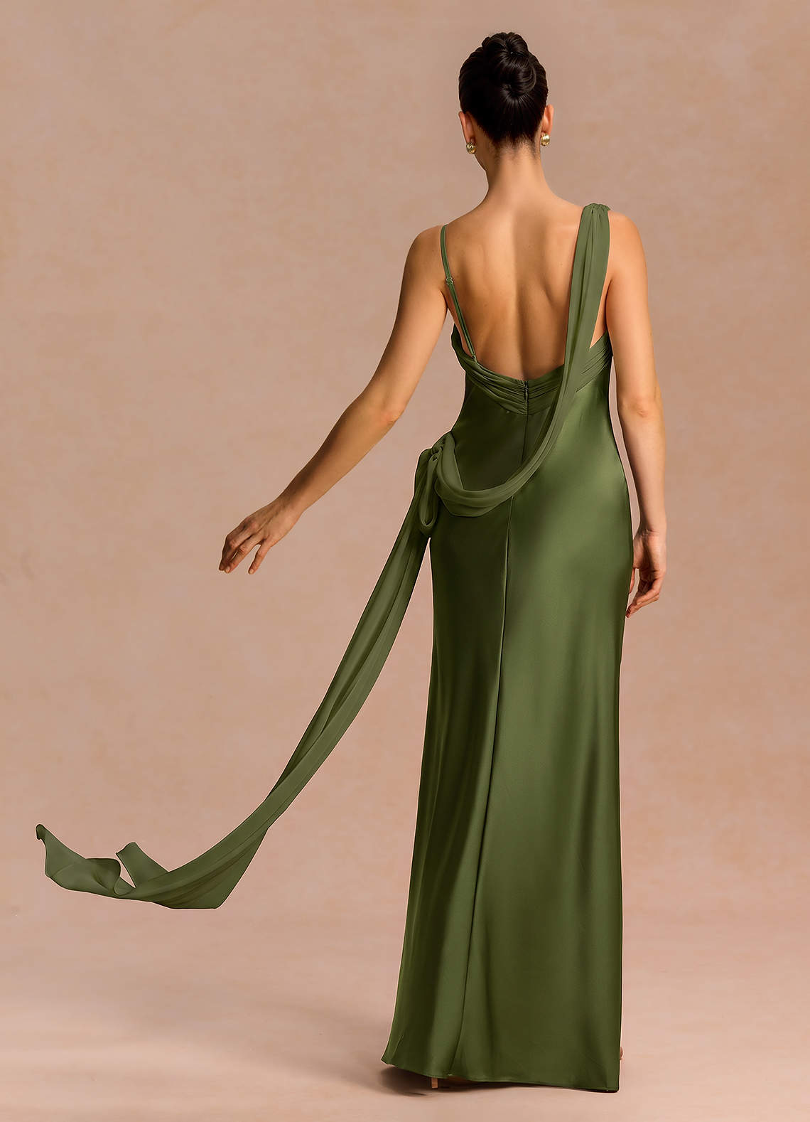 Ixchel A-Line Corset Crepe Chiffon Evening Dress in Olive