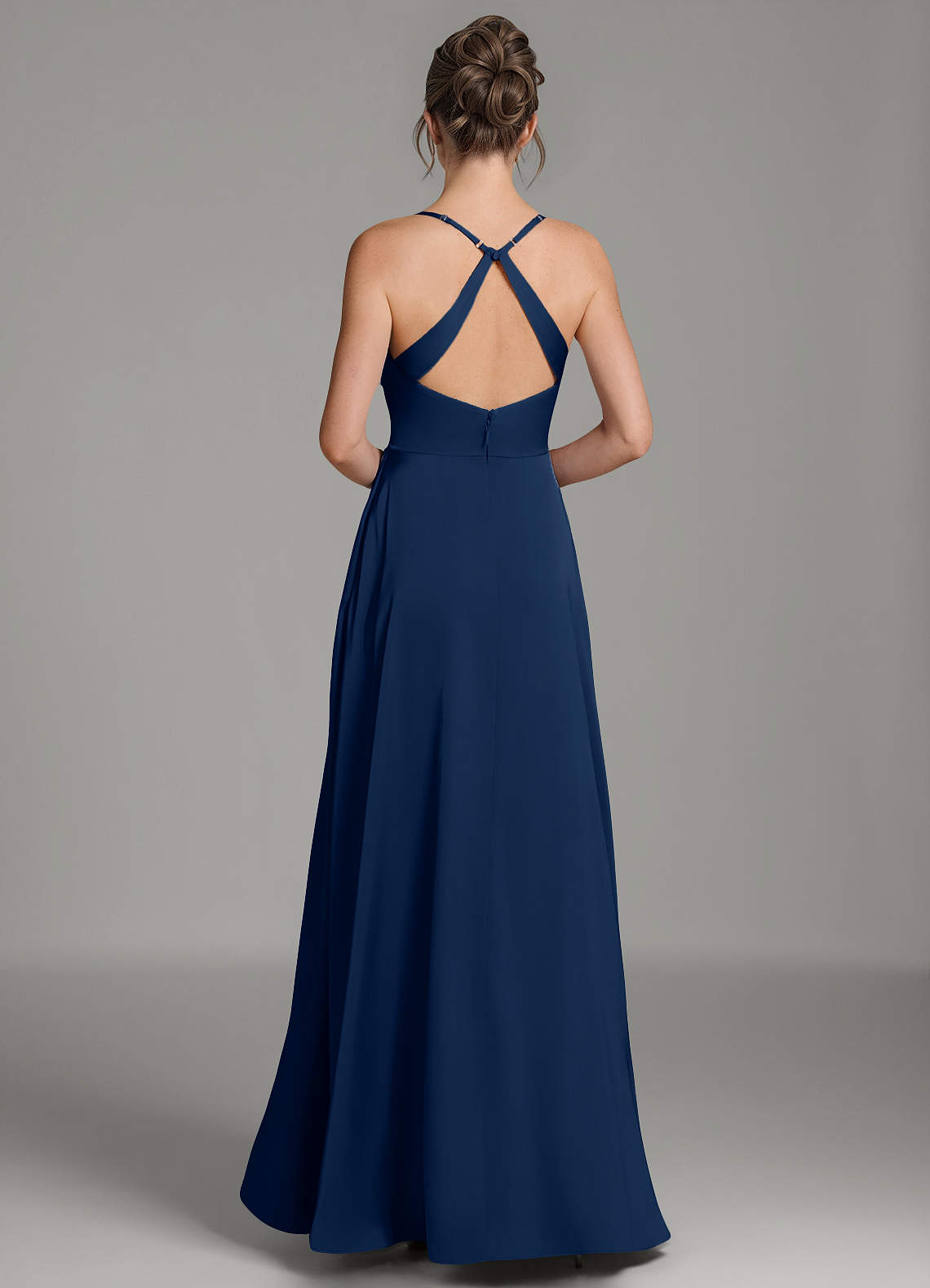 Frankie A-Line Scoop-Neck Stretch Satin Bridesmaid Dress in Dark Navy