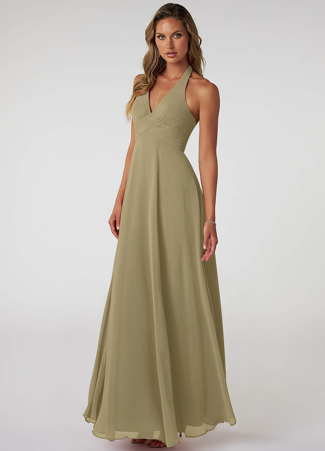 Tessie A-Line V-Neck Chiffon Bridesmaid Dress in Moss Green