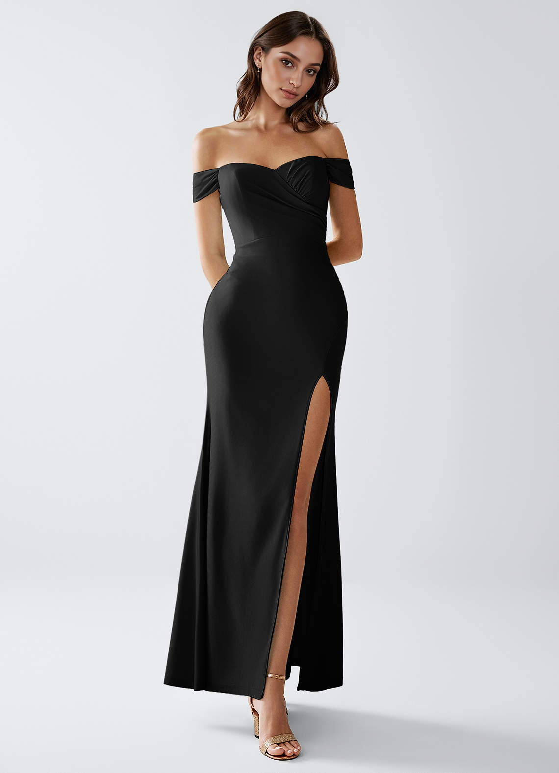 Crala Sheath Corset Stretch Knit Evening Dress in Dark Champagne