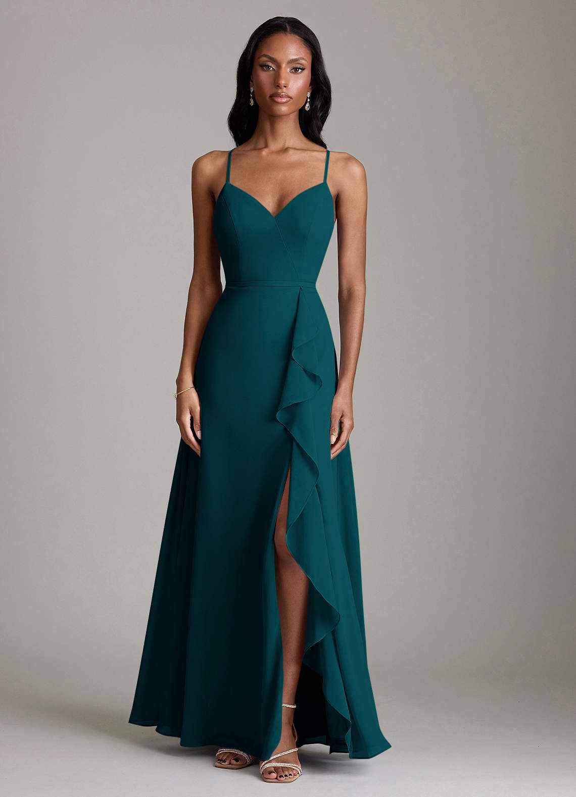 Naeem A-Line V-Neck Chiffon Bridesmaid Dress in Pine