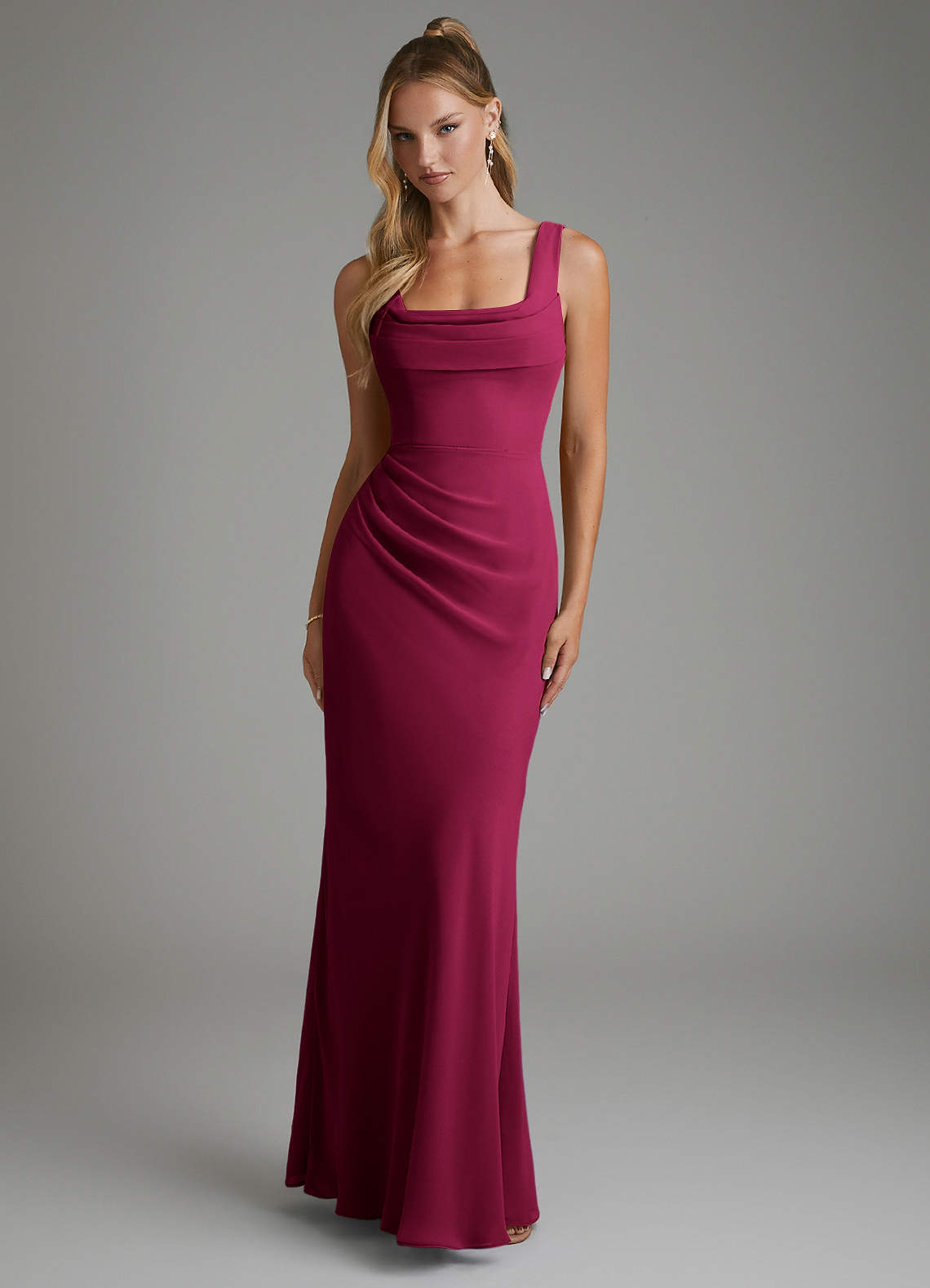 Asa Sheath Square-Neck Chiffon Bridesmaid Dress in Burgundy