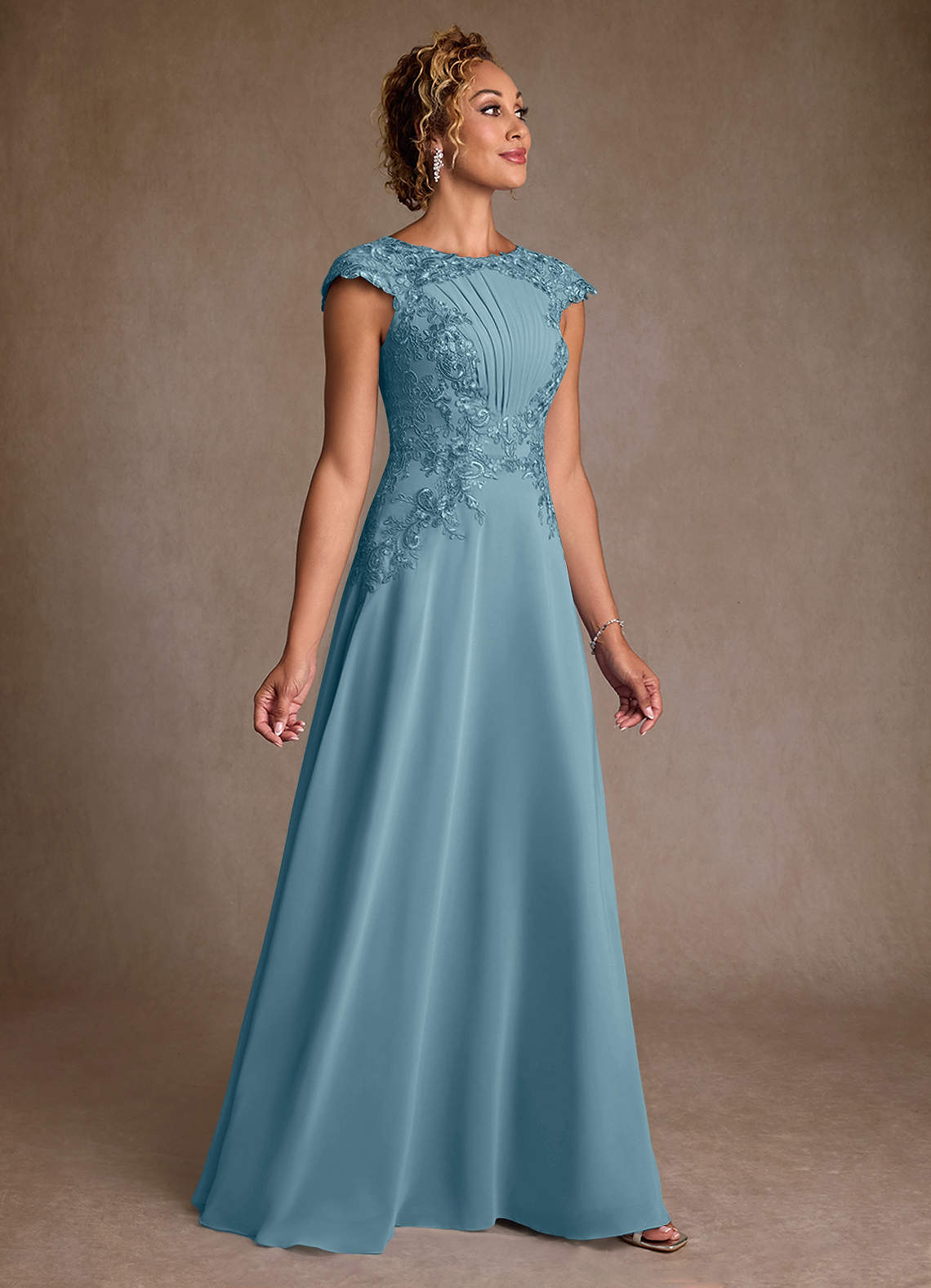 Christi A-Line Scoop-Neck Chiffon and Lace Mother of the Bride Dress in Dusty Sage