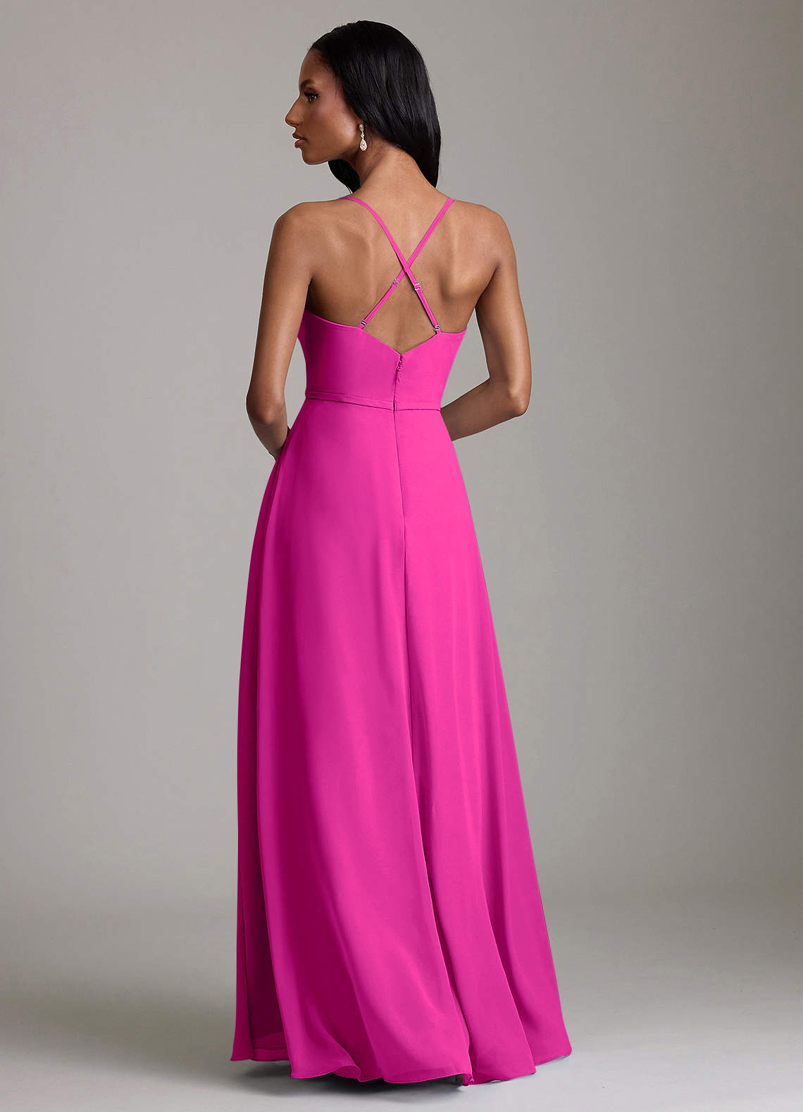 Naeem A-Line V-Neck Chiffon Bridesmaid Dress in Fuchsia