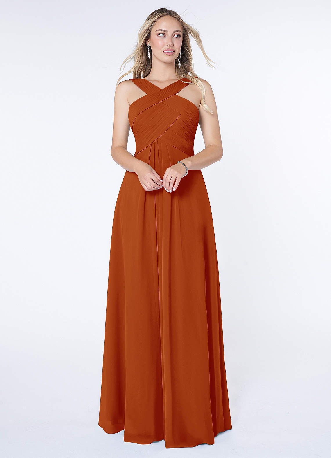 Kaleigh A-Line Halter Chiffon Bridesmaid Dress in Paprika