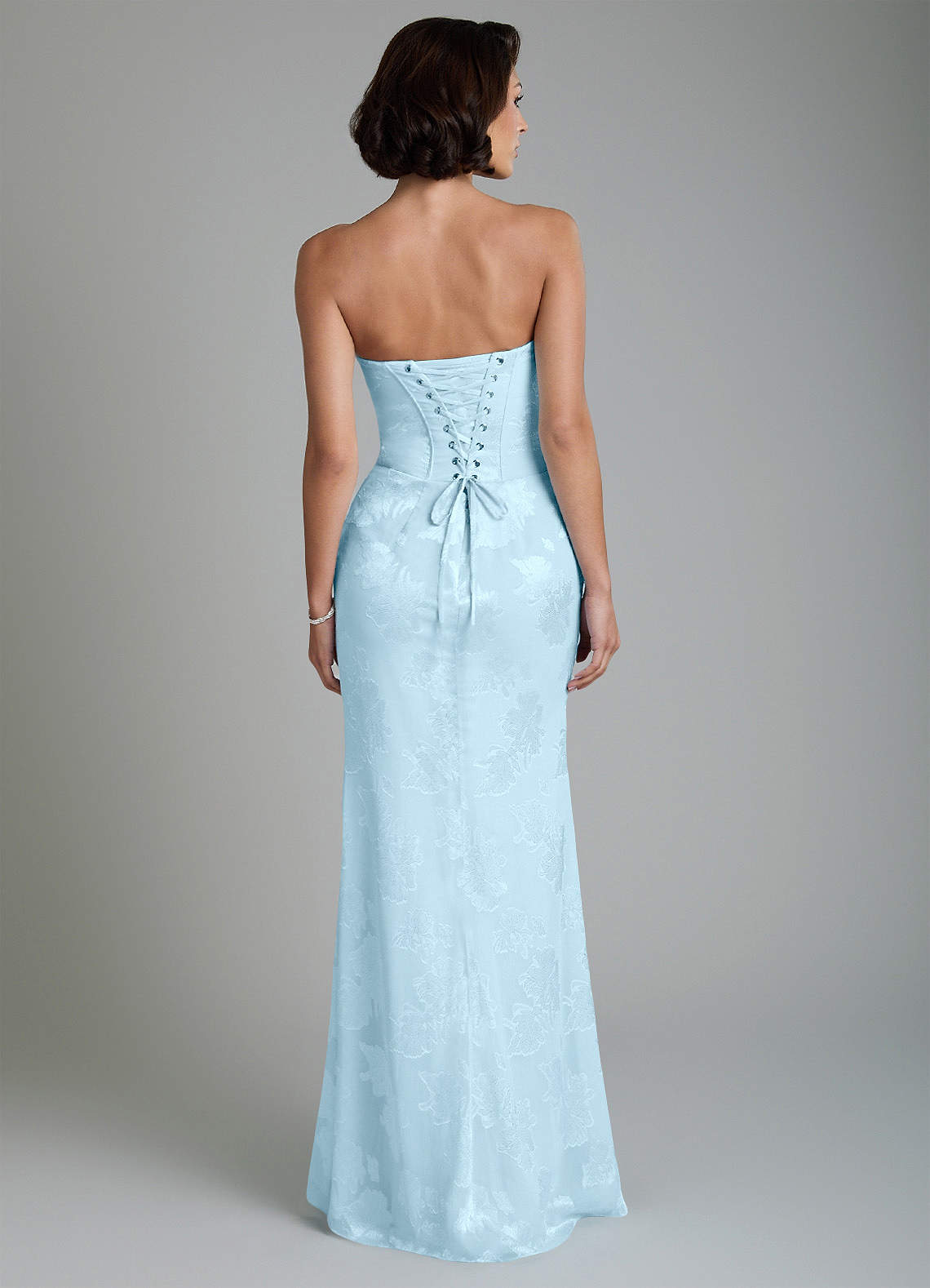 Ariah Mermaid Cowl-Neck Jacquard Bridesmaid Dress in Sky Blue