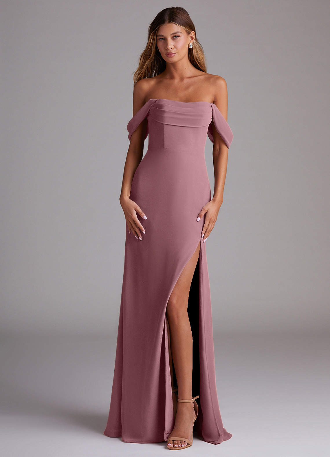 Saige A-Line Off-the-Shoulder Chiffon Bridesmaid Dress in Amethyst