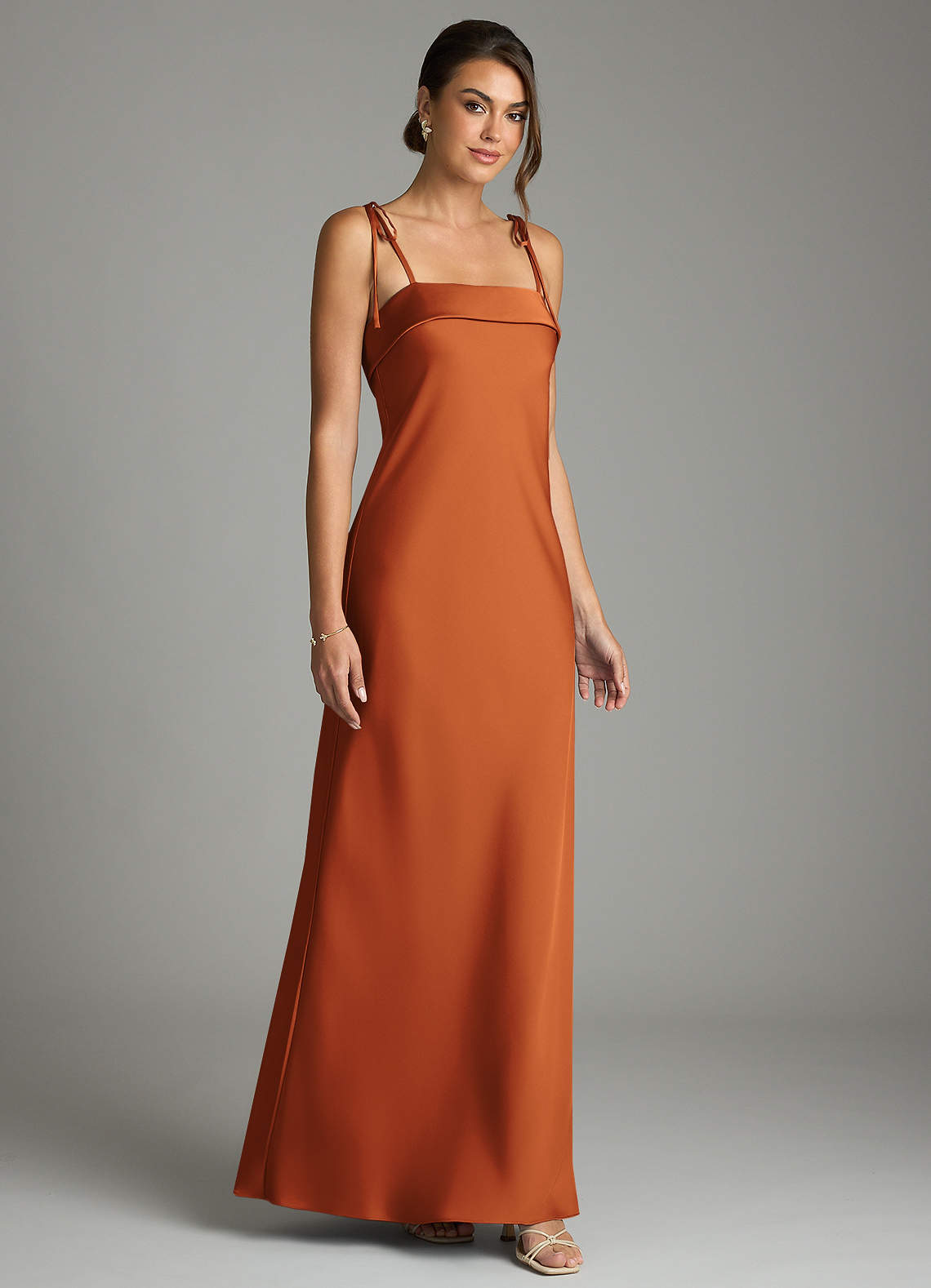 Ellia Sheath Straight-Neck Stretch Satin Bridesmaid Dress in Cinnamon