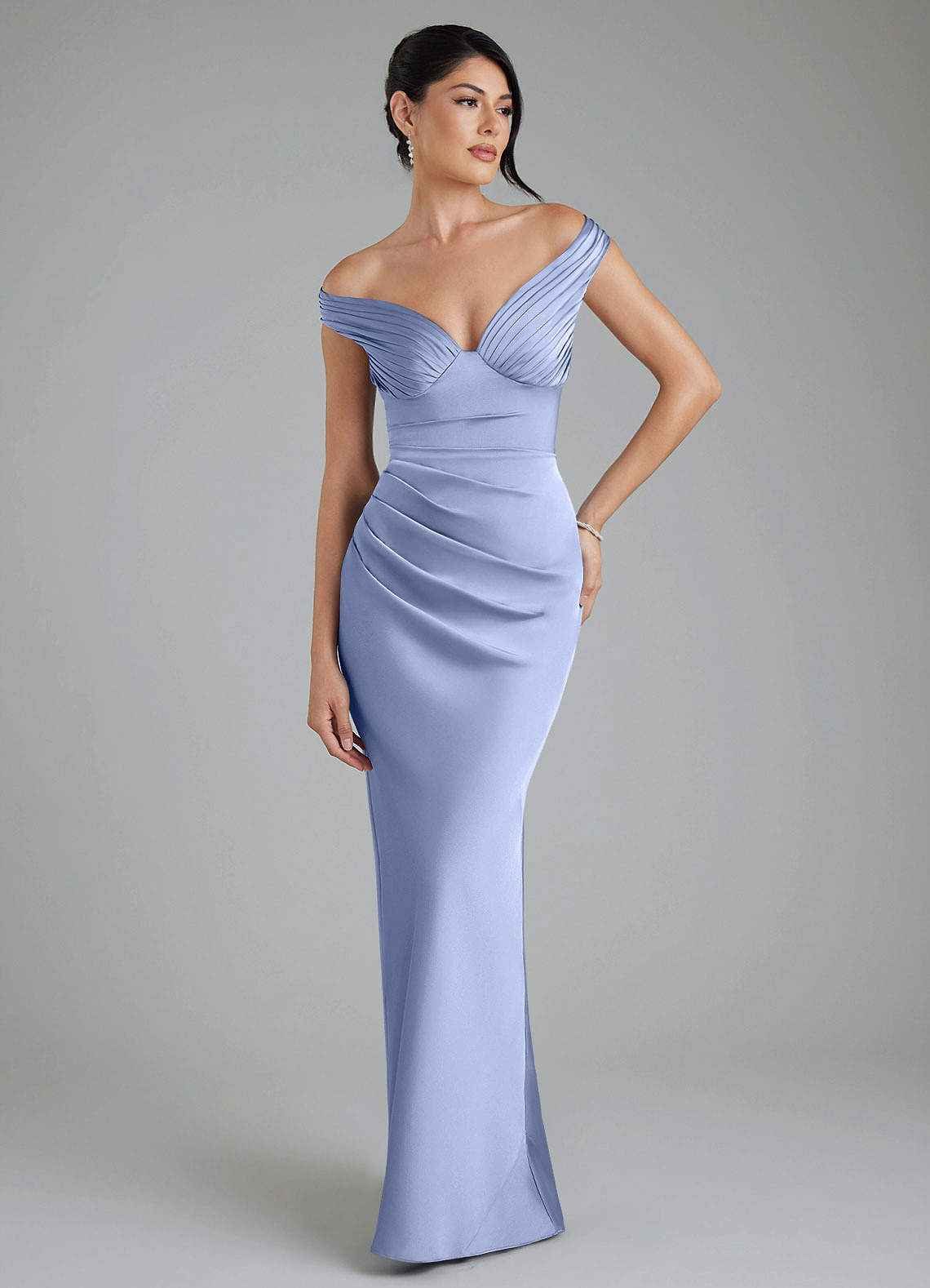 Stella Sheath V-Neck Stretch Satin Bridesmaid Dress in Ice