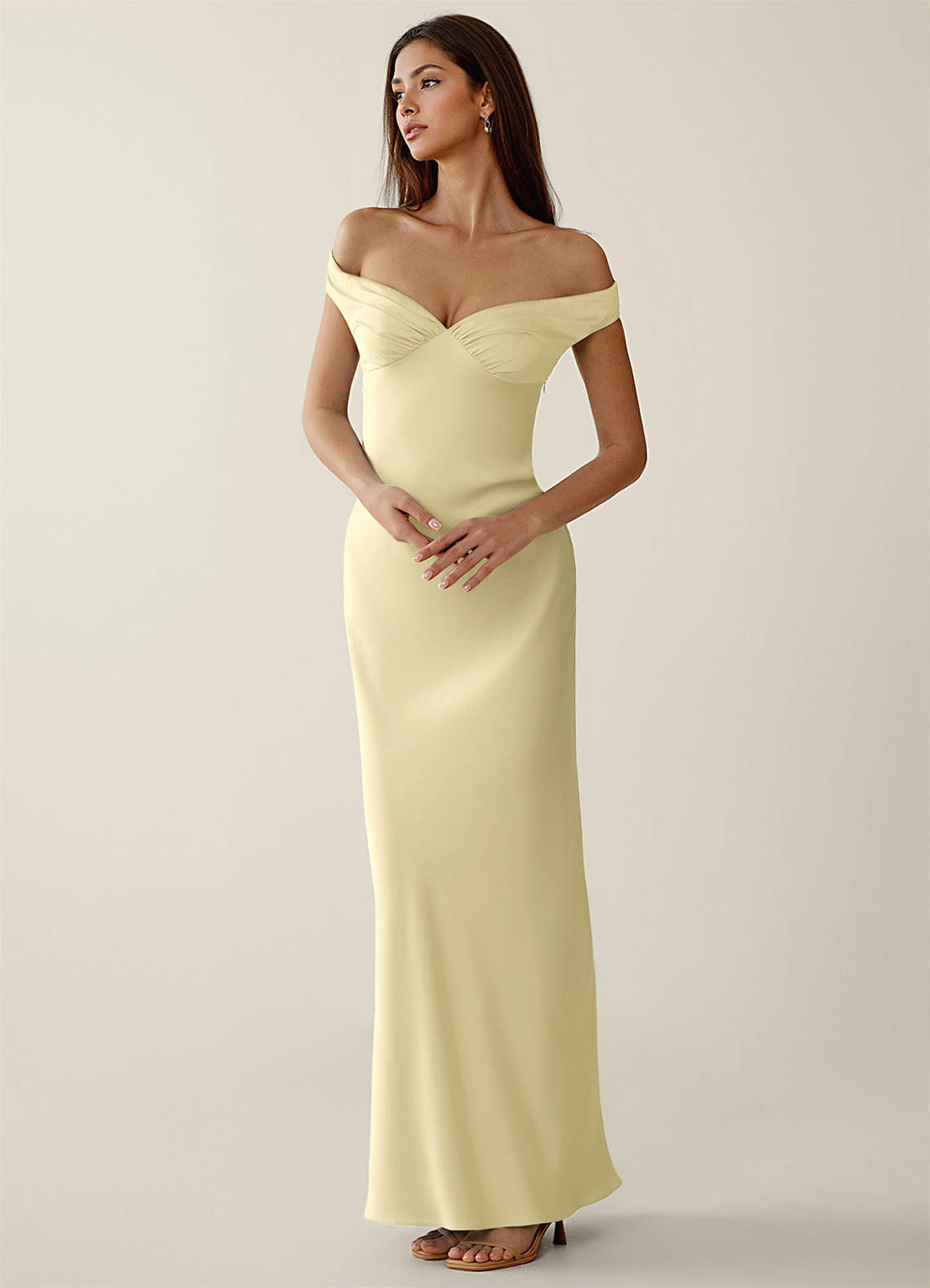 Gwendonme Sheath Off-the-Shoulder Satin Crystal Linen Evening Dress in Pistachio