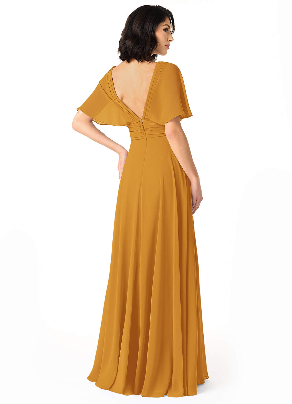 Pamela A-Line V-Neck Chiffon Bridesmaid Dress in butterscotch