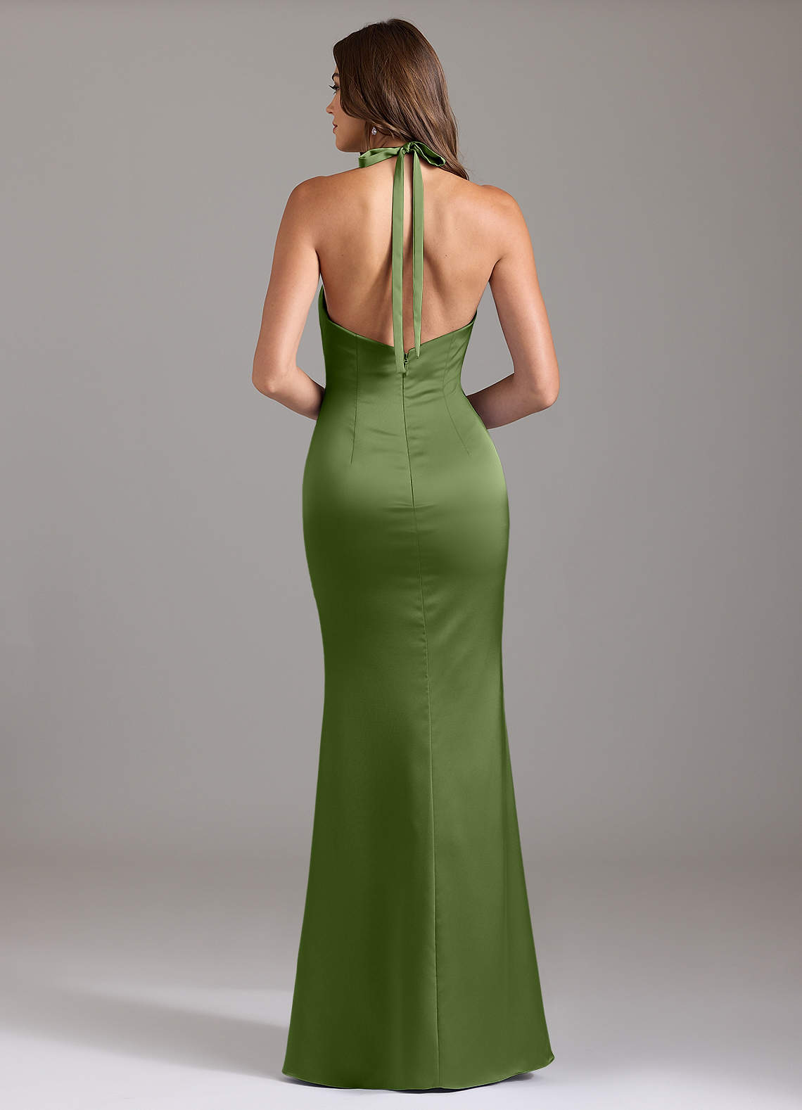 Valerie Mermaid V-Neck Stretch Satin Bridesmaid Dress in Juniper