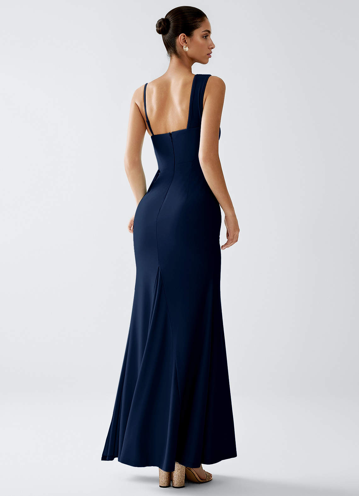 Celira Sheath One-Shoulder Glossy Knit Evening Dress in Dark Navy