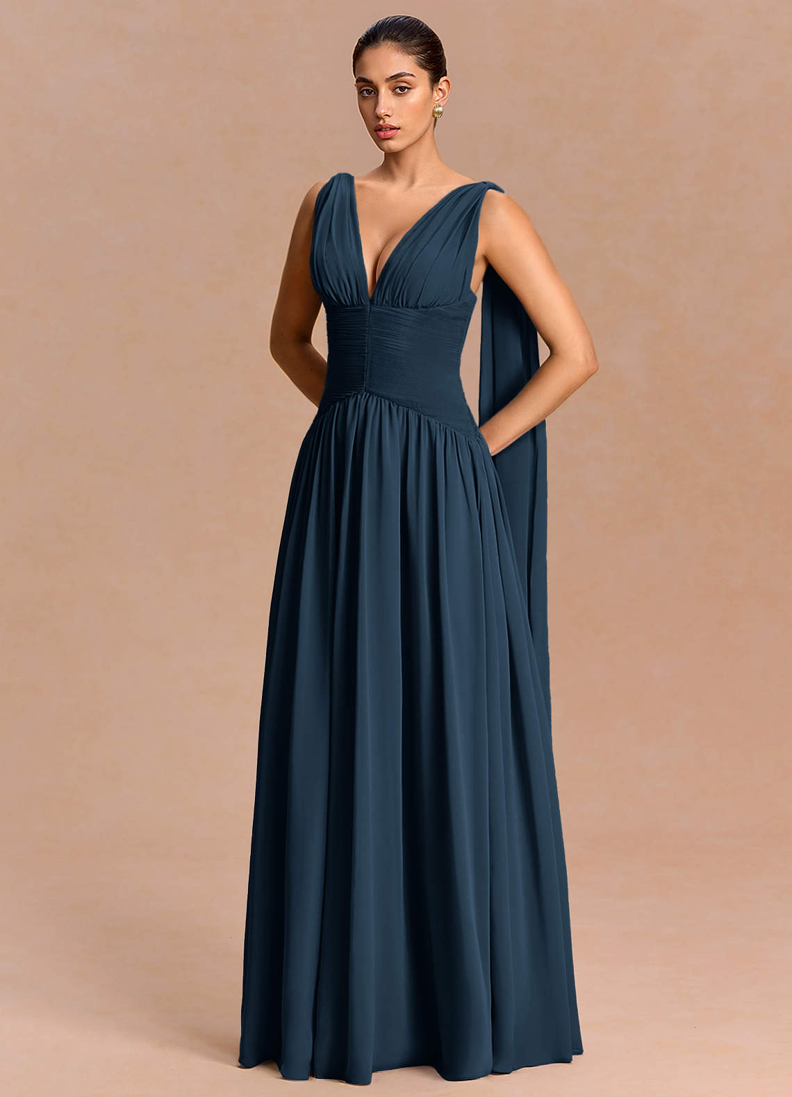 Eluney A-Line V-Neck Chiffon Evening Dress in Haze blue