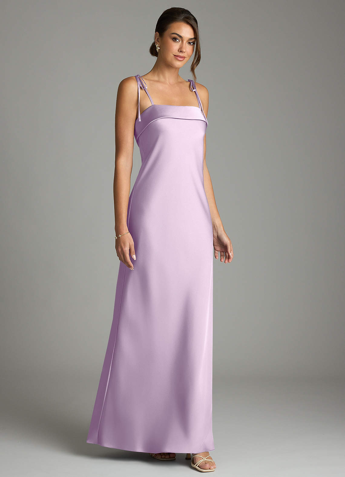 Ellia Sheath Straight-Neck Stretch Satin Bridesmaid Dress in Frosted Lilac