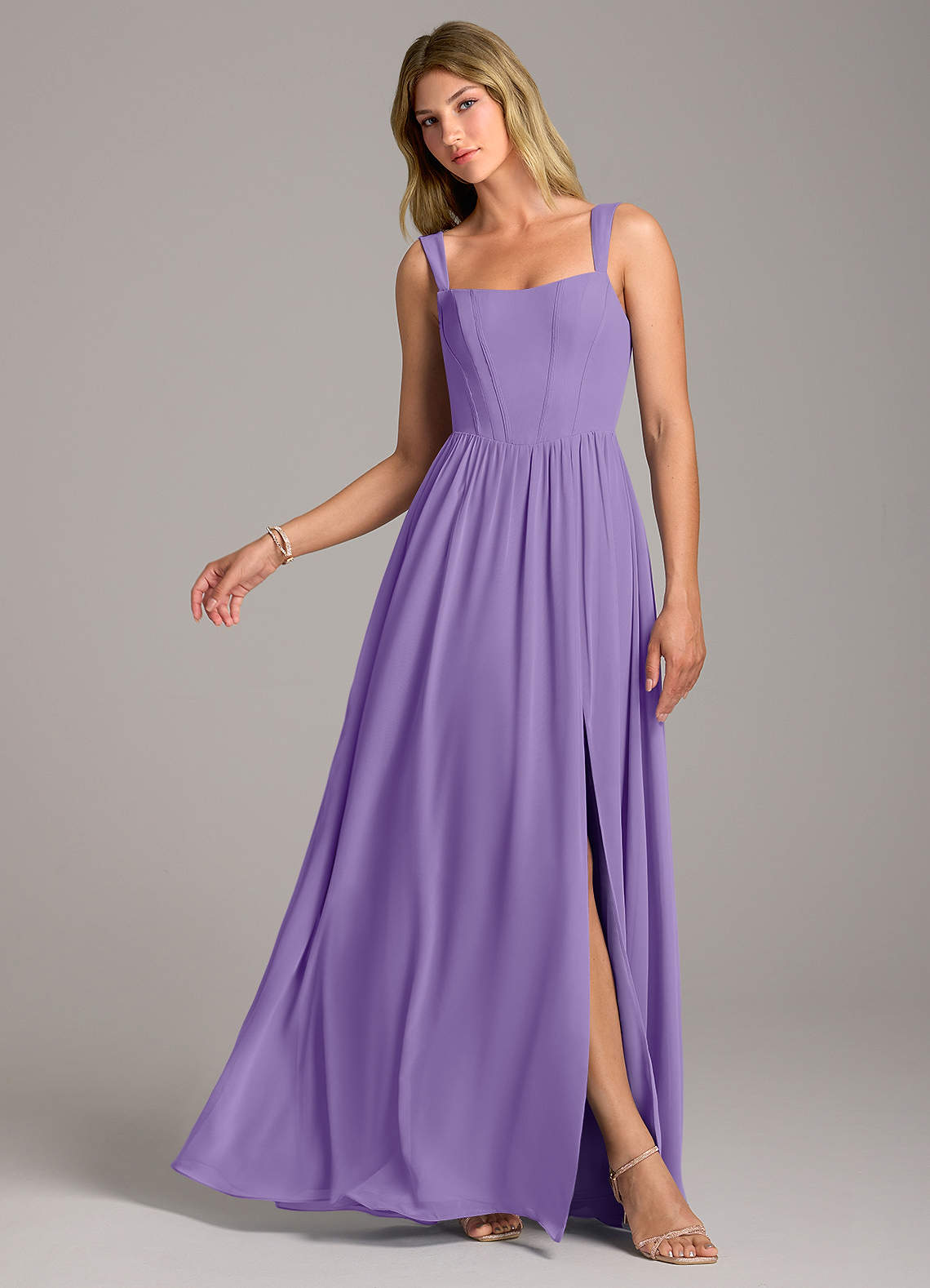 Rosaline A-Line Square-Neck Chiffon Bridesmaid Dress in Tahiti