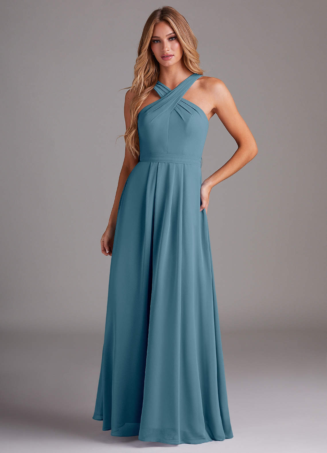 Dixie A-Line Halter Chiffon Bridesmaid Dress in Bermuda