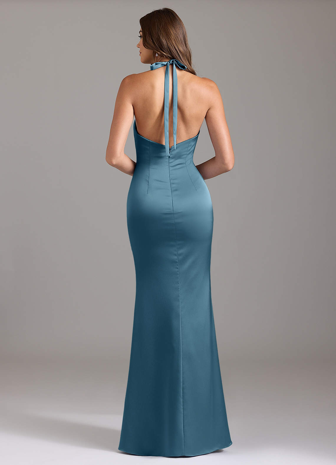 Valerie Mermaid V-Neck Stretch Satin Bridesmaid Dress in Bermuda