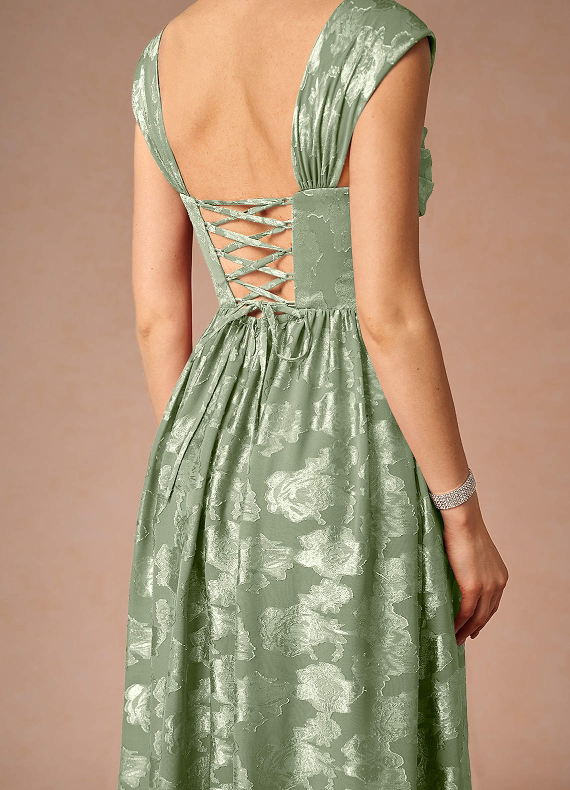 Hazel A-Line Cowl-Neck Fil Coupé Wedding Guest Dress in Light Green