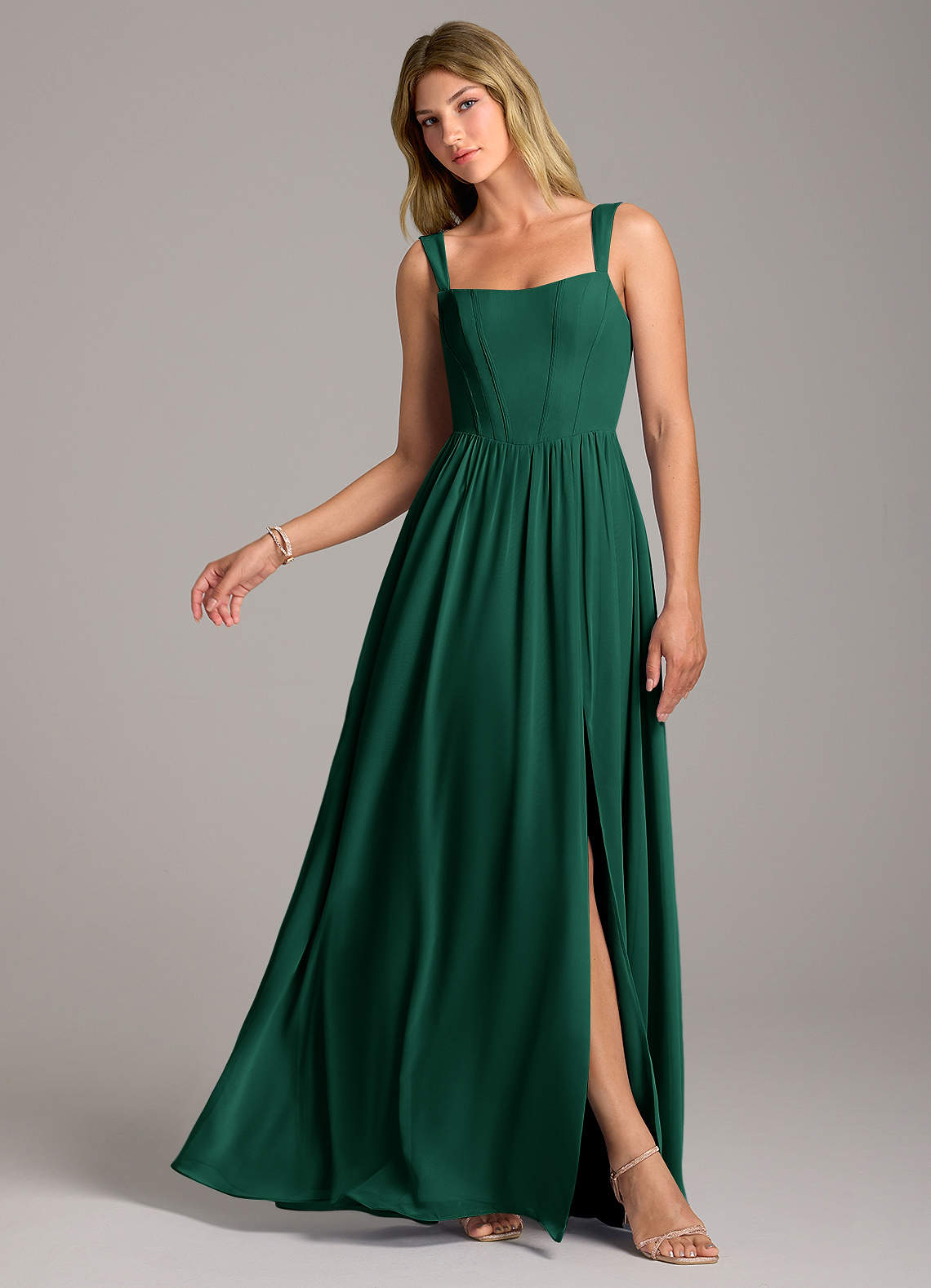Rosaline A-Line Square-Neck Chiffon Bridesmaid Dress in Emerald