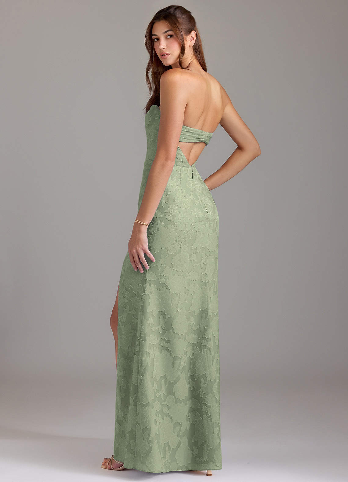 Leonis Sheath Strapless Floral Burnout Bridesmaid Dress in Agave