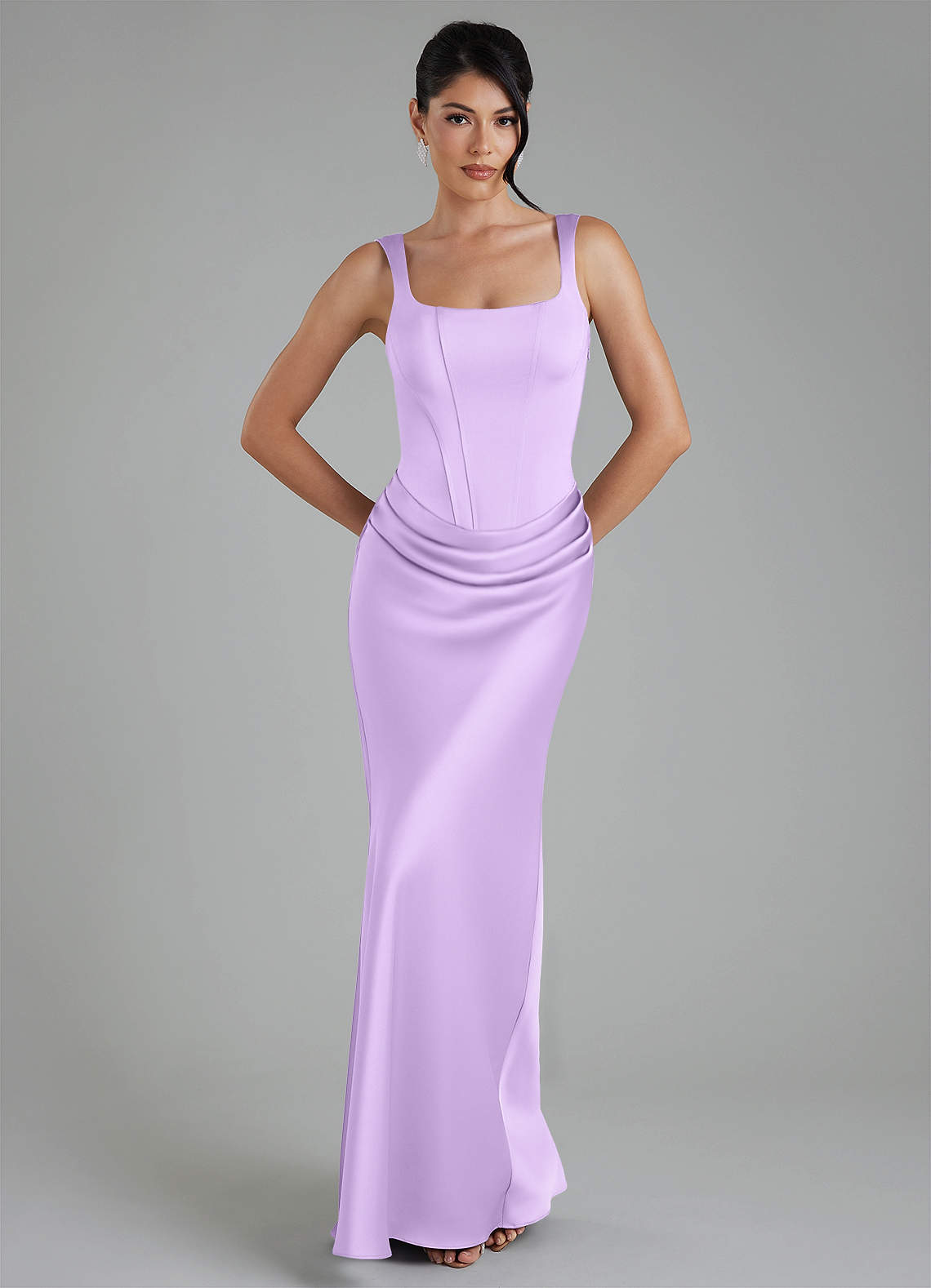Etta Mermaid Square-Neck Stretch Satin Bridesmaid Dress in Lilac