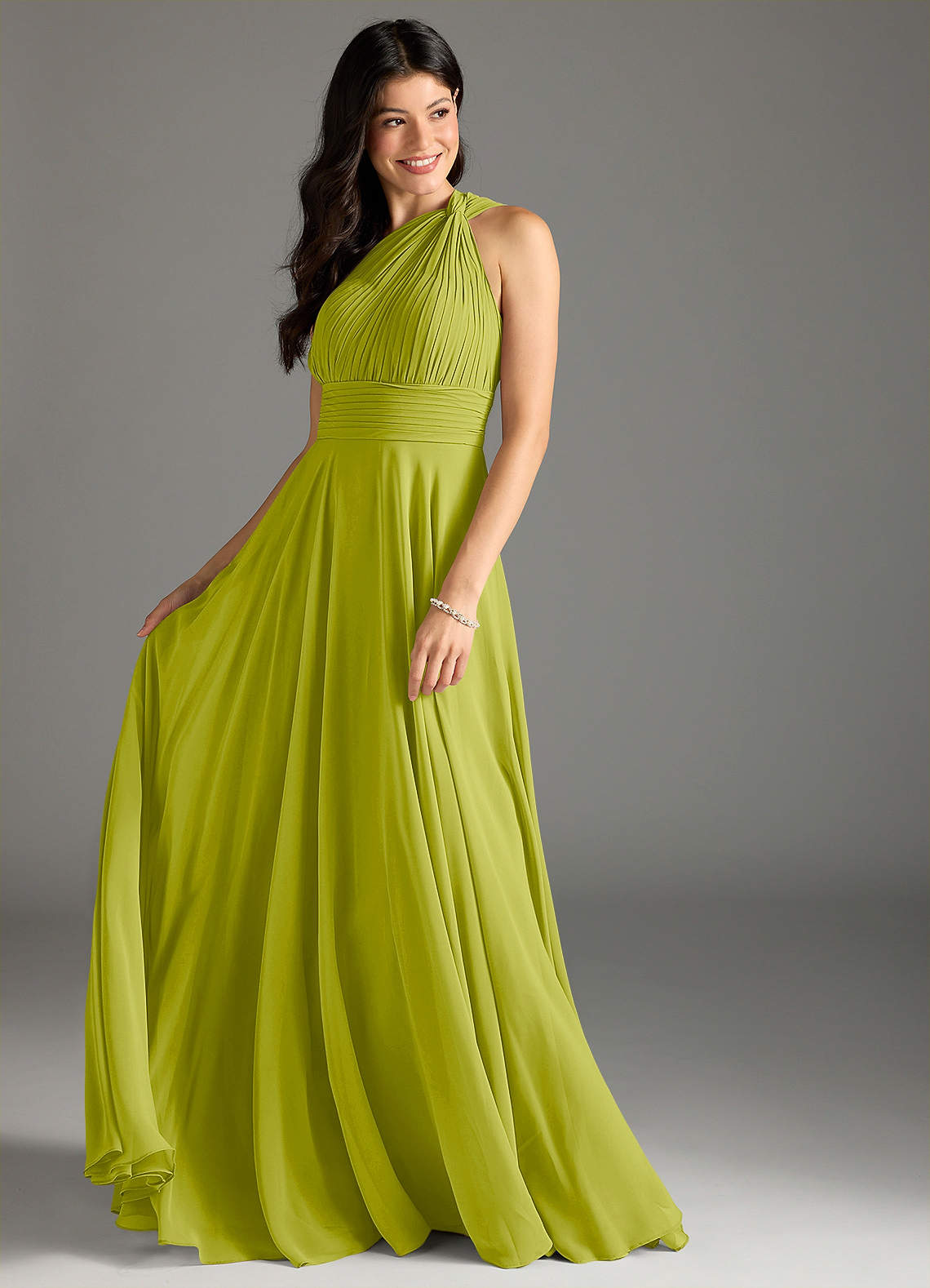 Charlize A-Line One-Shoulder Chiffon Bridesmaid Dress in Lemongrass