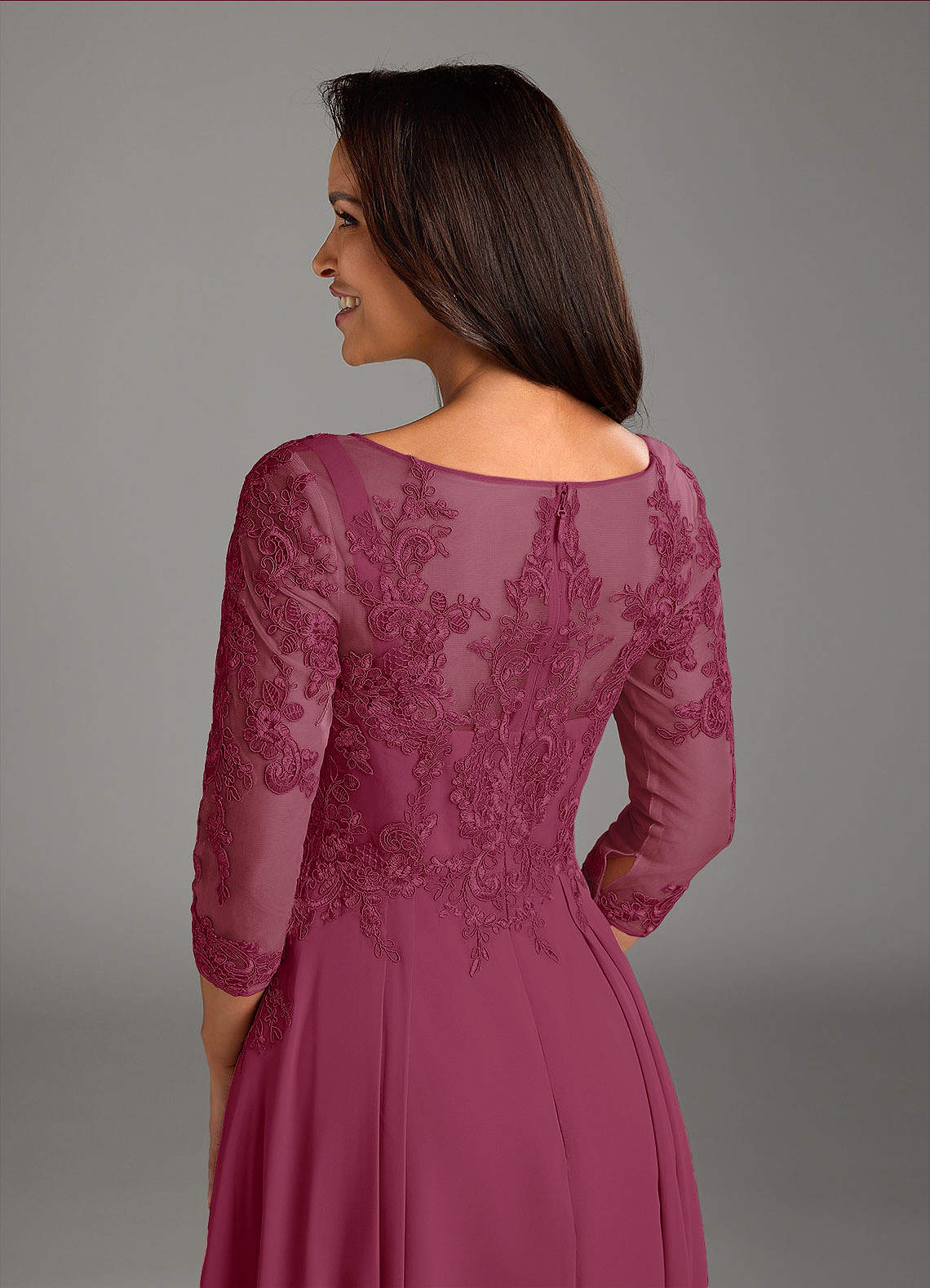 Marge A-Line Scoop-Neck Chiffon and Lace Mother of the Bride Dress in Mulberry