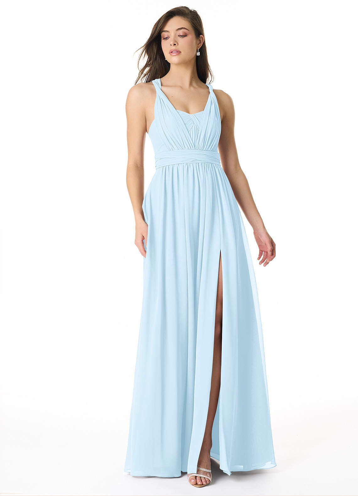 Olani A-Line V-Neck Chiffon Bridesmaid Dress in Sky Blue