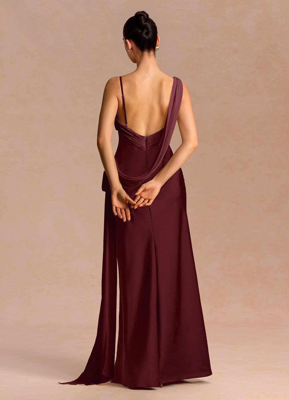 Ixchel A-Line Corset Crepe Chiffon Evening Dress in Wine