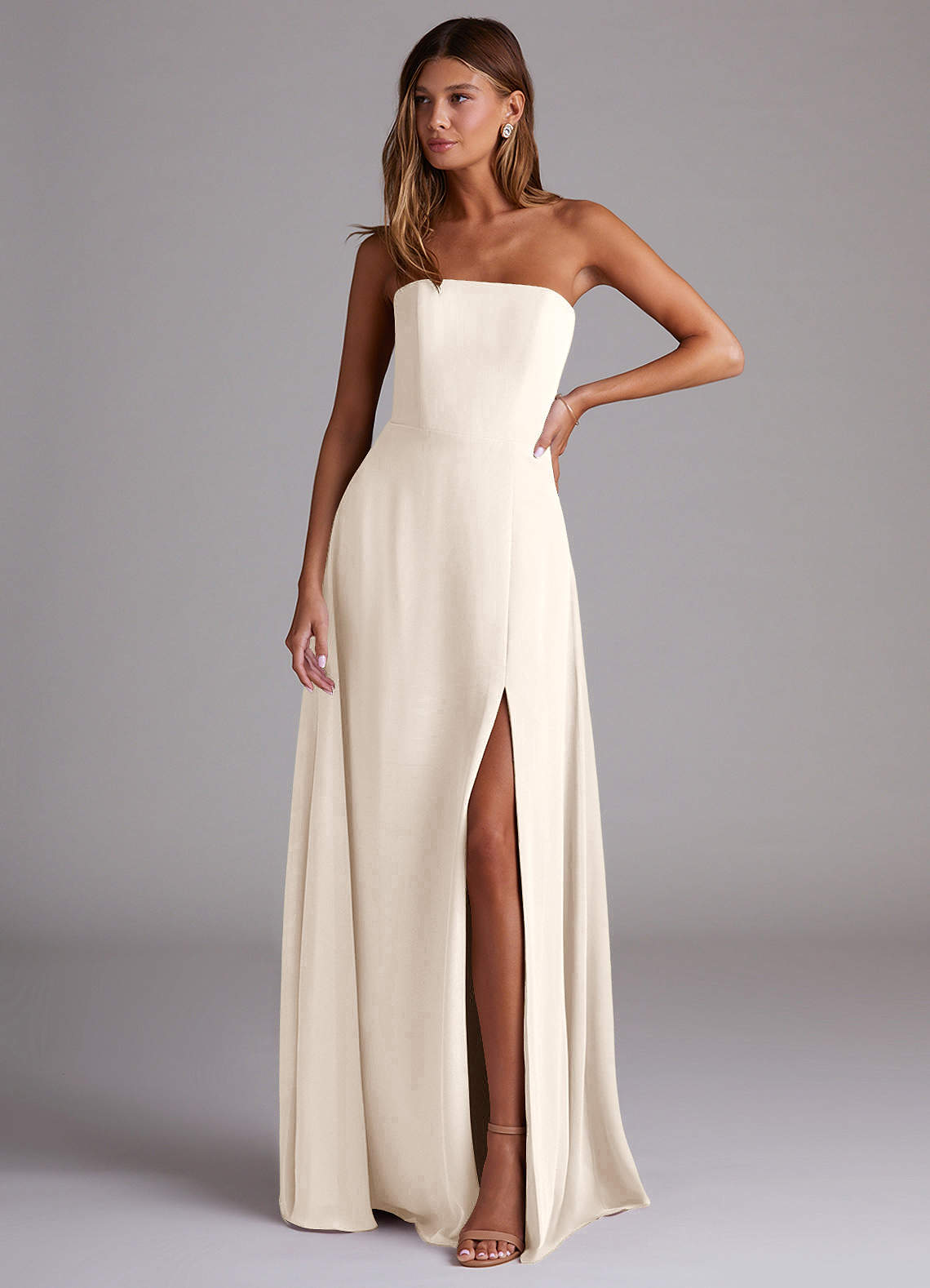 Wren A-Line Straight-Neck Chiffon Bridesmaid Dress in White Alabaster