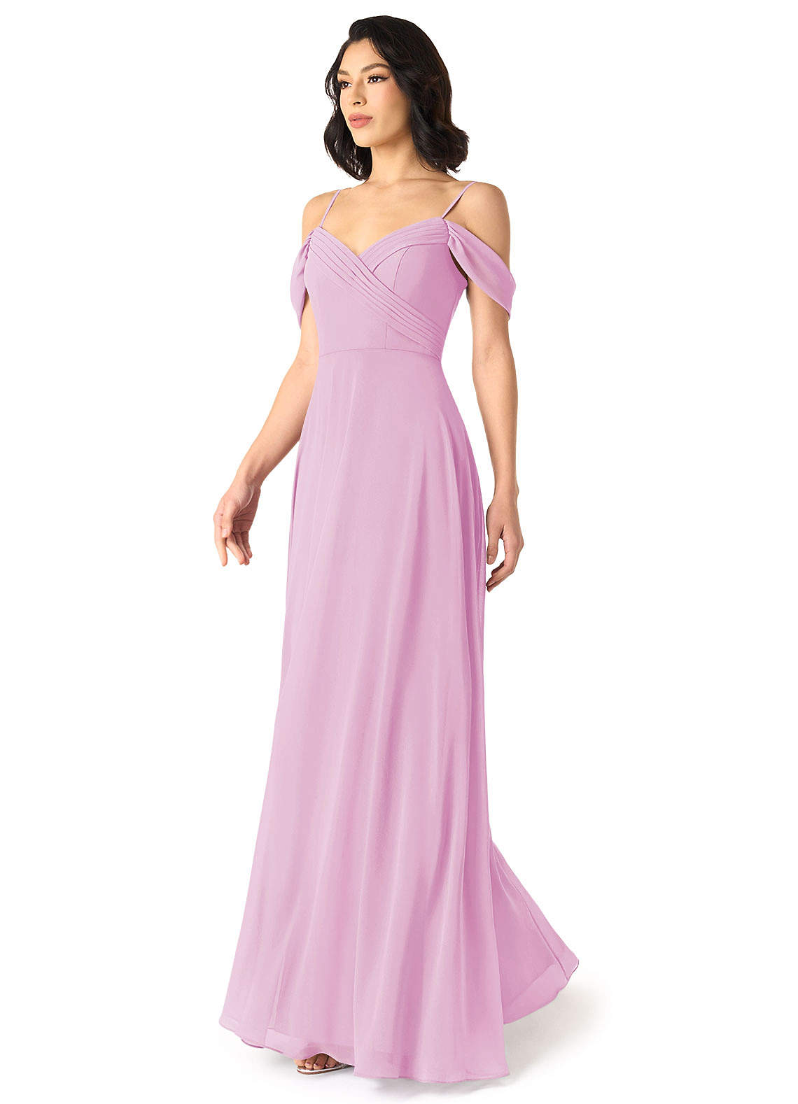 Tancie A-Line Off-the-Shoulder Chiffon Bridesmaid Dress in candy pink