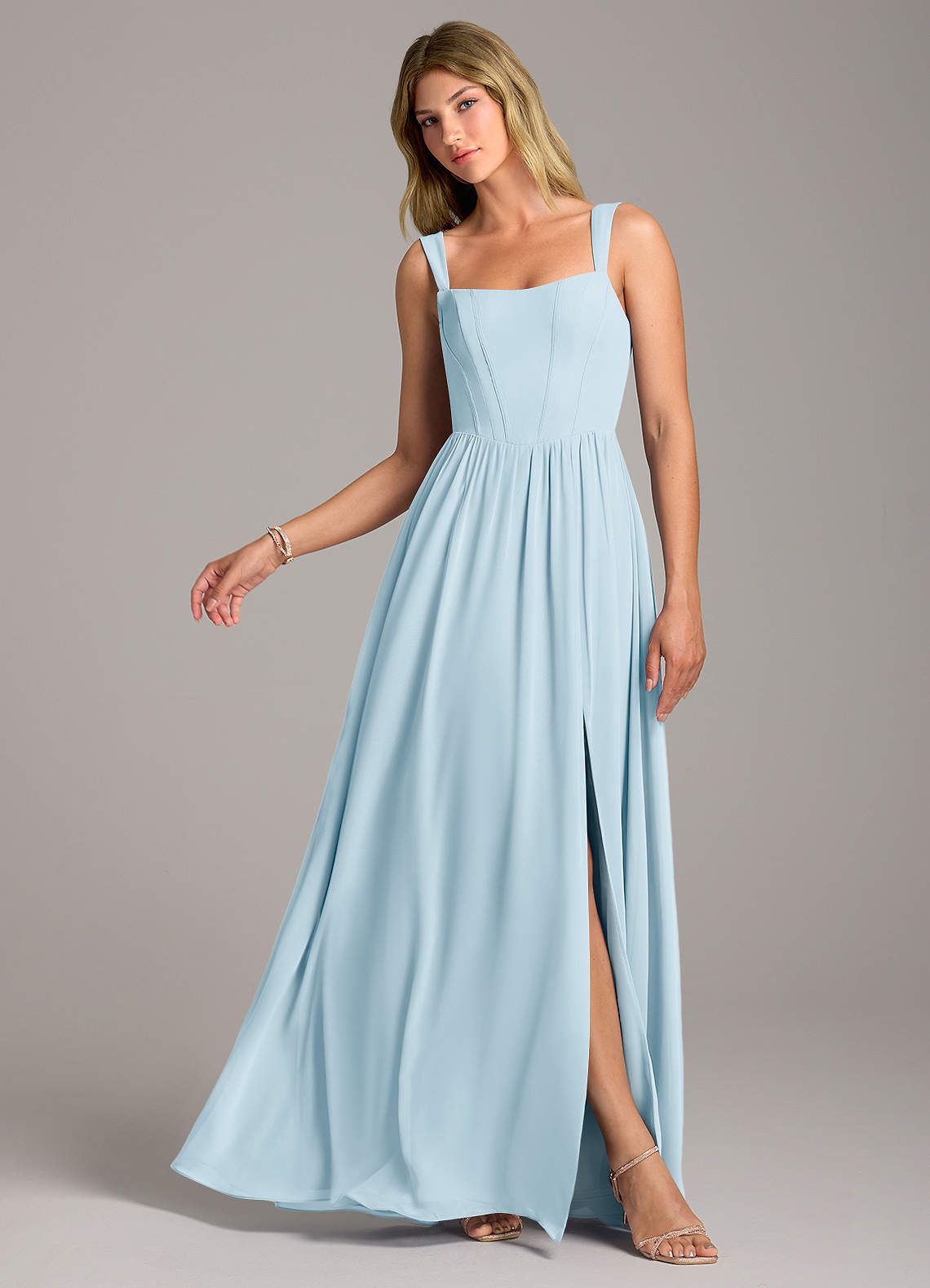 Rosaline A-Line Square-Neck Chiffon Bridesmaid Dress in Sky Blue