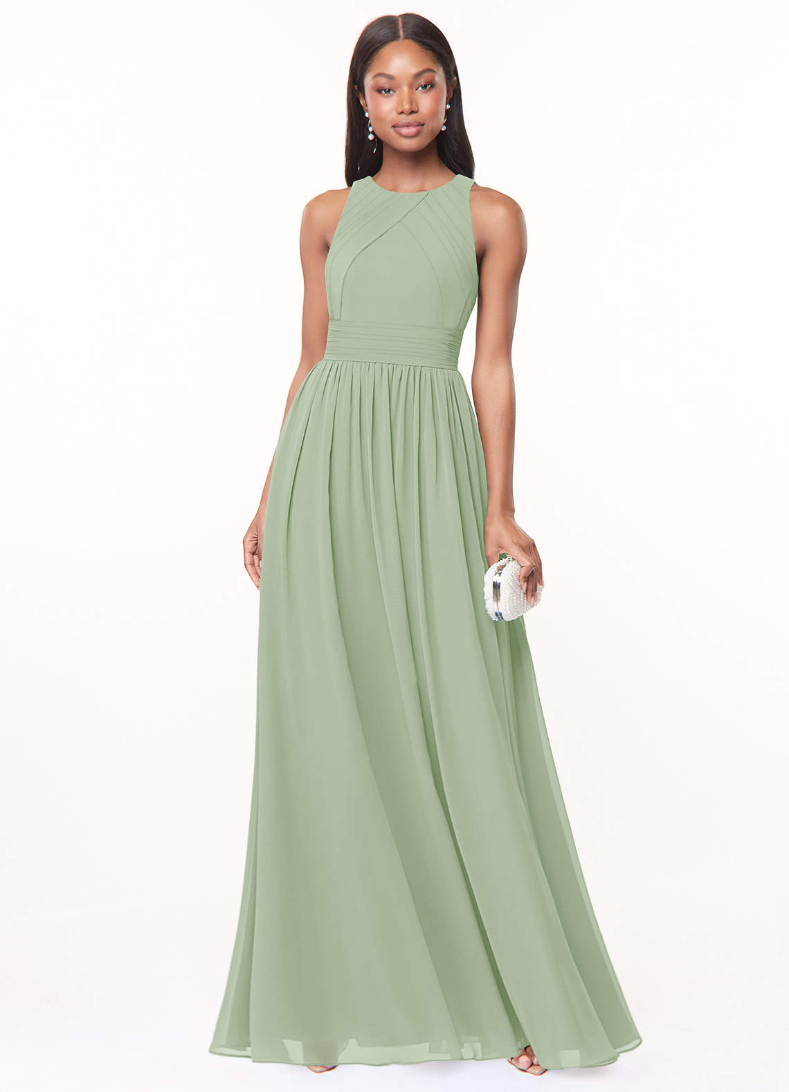 Harper A-Line Scoop-Neck Chiffon Bridesmaid Dress in Dusty Sage