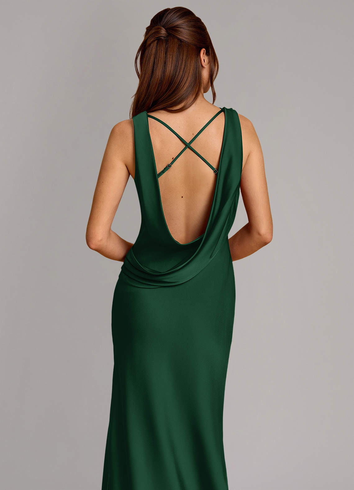 Cheryl Mermaid Cowl-Neck Stretch Satin Bridesmaid Dress in Dark Green