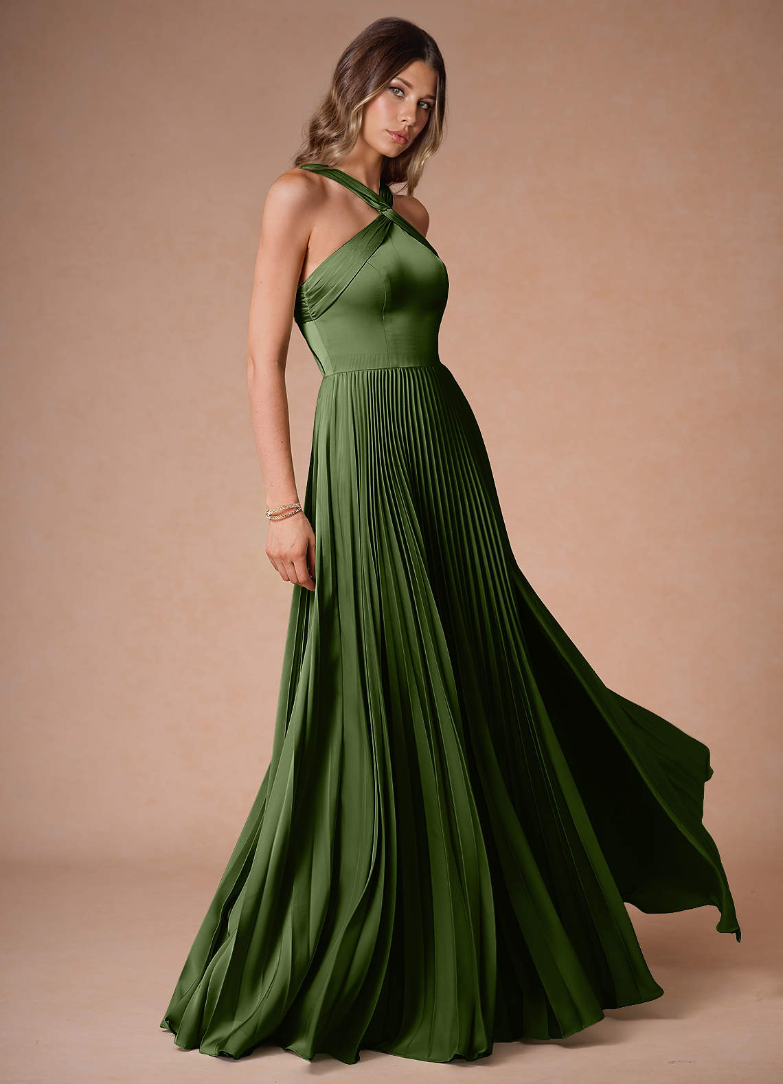 Afra A-Line Pleated Stretch Satin Wedding Guest Dress in Haze Pink