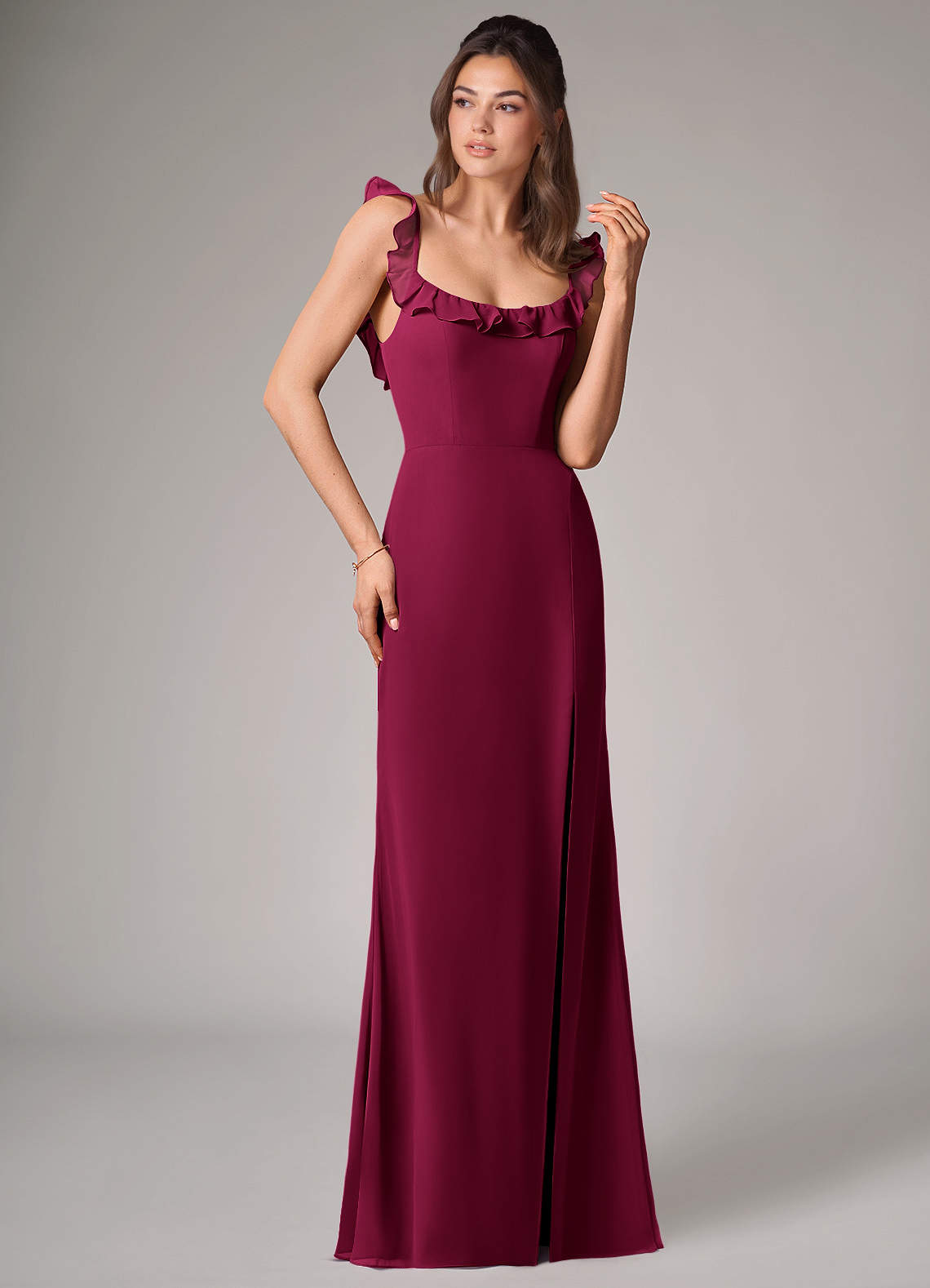 Callie Mermaid Scoop-Neck Chiffon Bridesmaid Dress in Burgundy