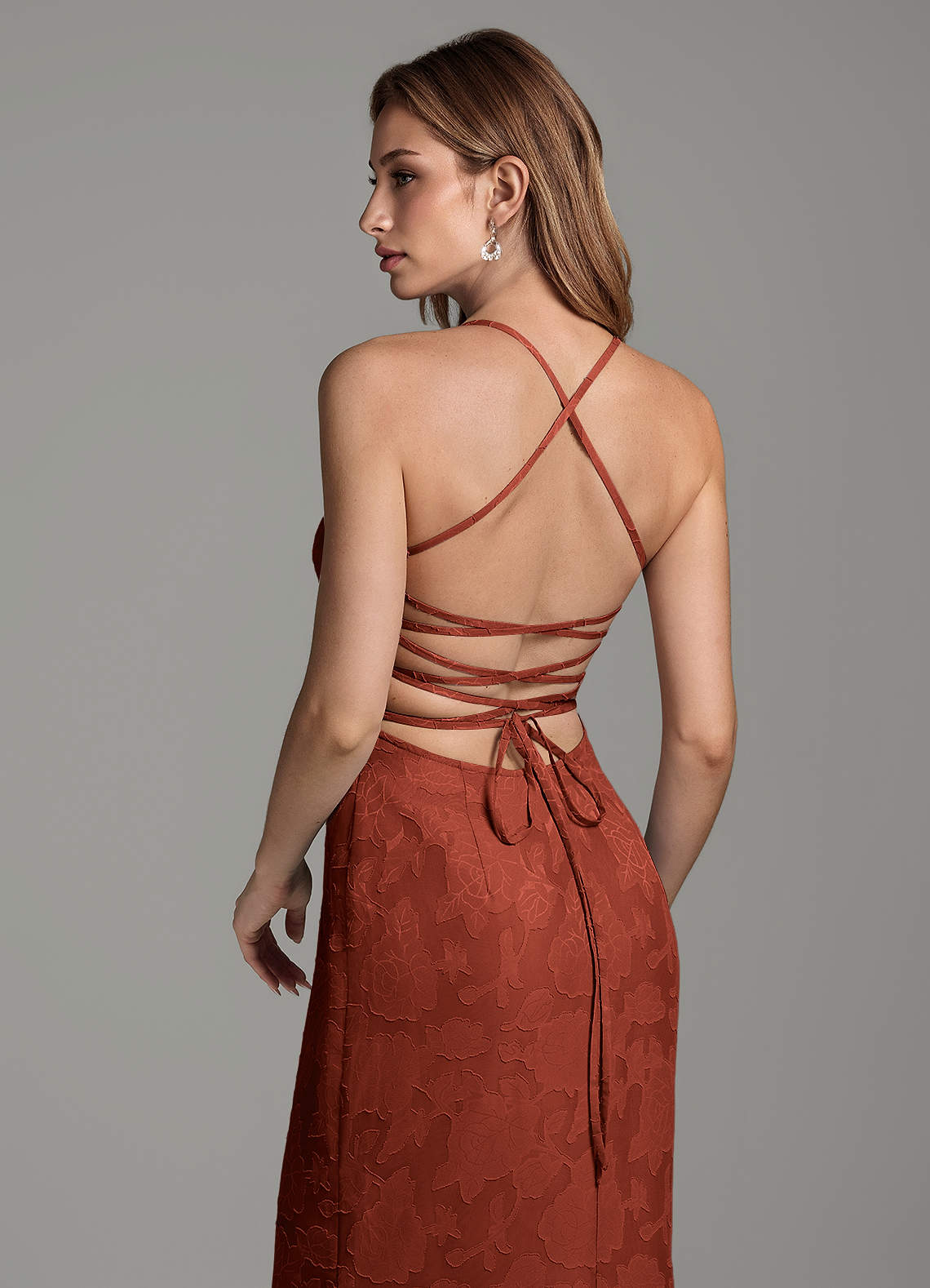 Dara Mermaid Sweetheart Floral Burnout Bridesmaid Dress in Terracotta