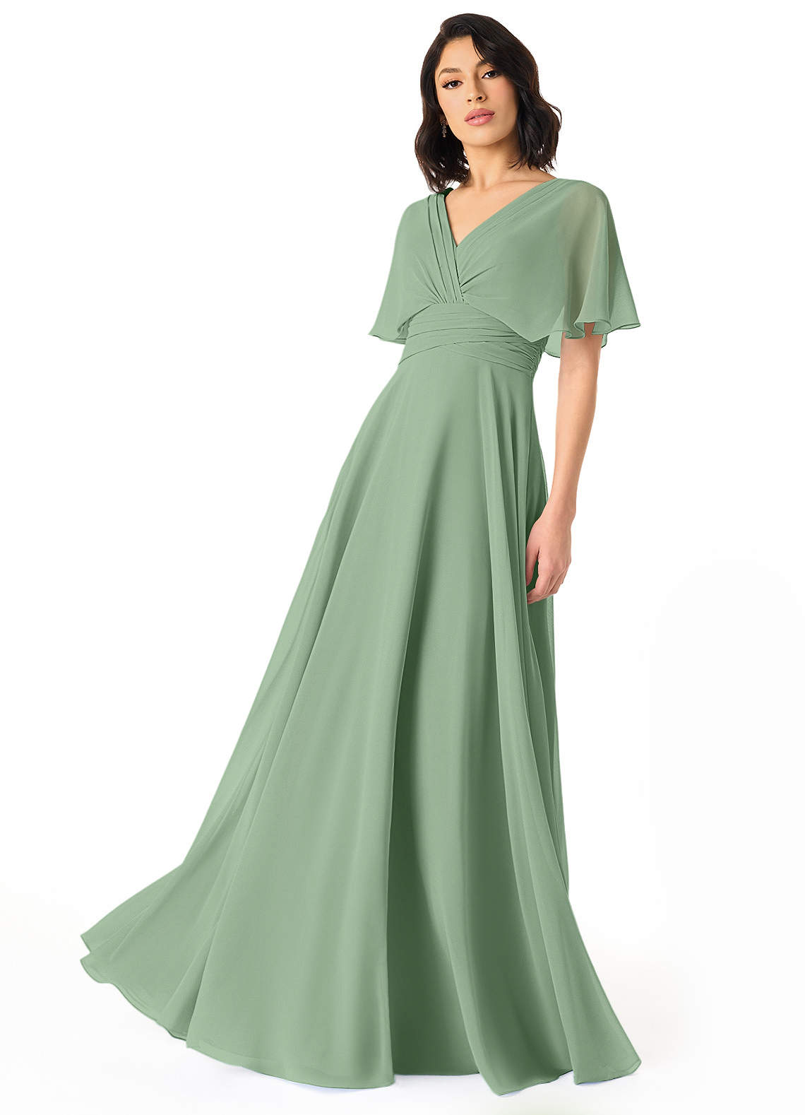 Pamela A-Line V-Neck Chiffon Bridesmaid Dress in Matcha