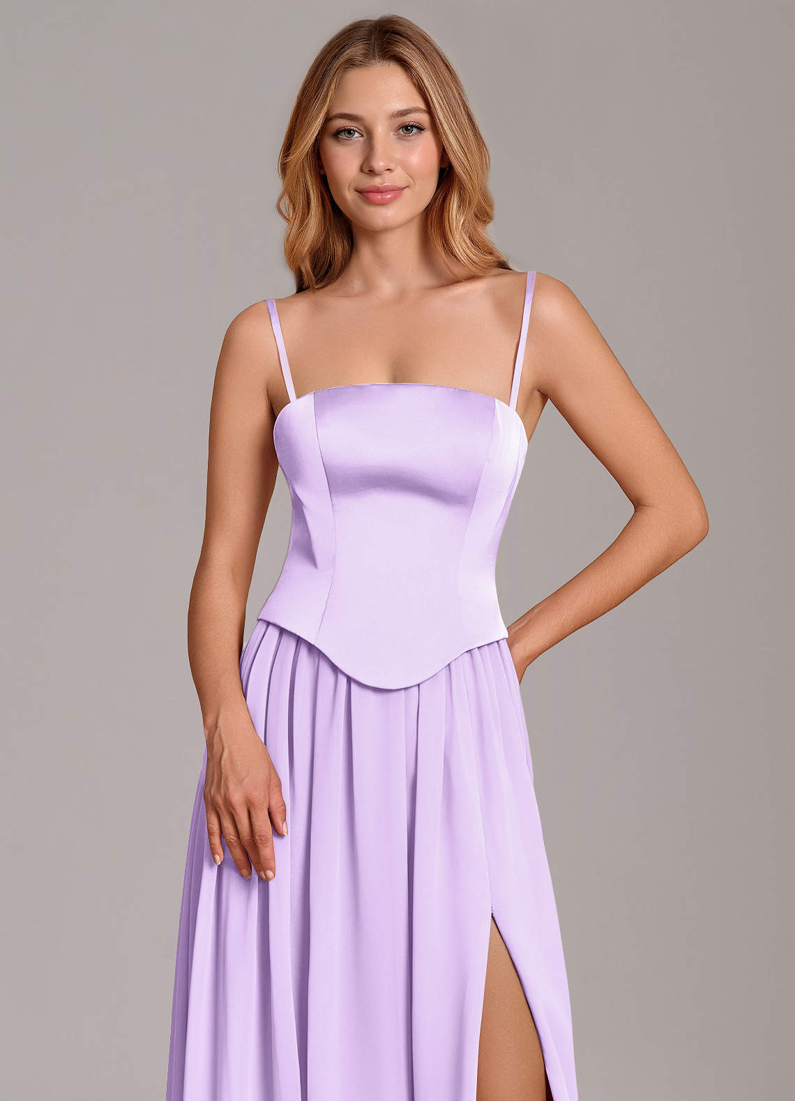 Cadence A-Line Strapless Chiffon and Stretch Satin Bridesmaid Dress in Lilac