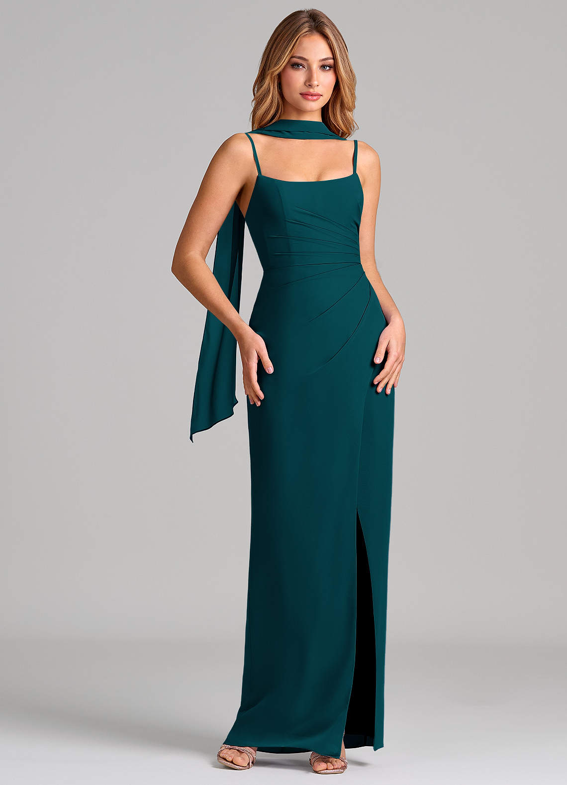Calandra Sheath Scoop-Neck Chiffon Bridesmaid Dress in Pine