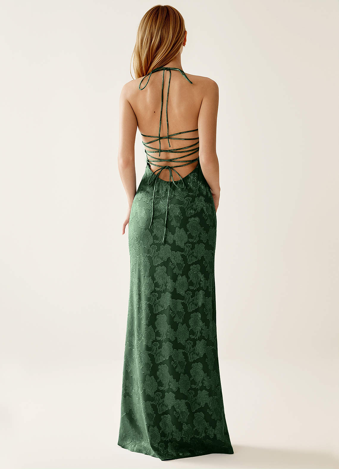 Angena Sheath Halter Floral Burnout Evening Dress in Eucalyptus
