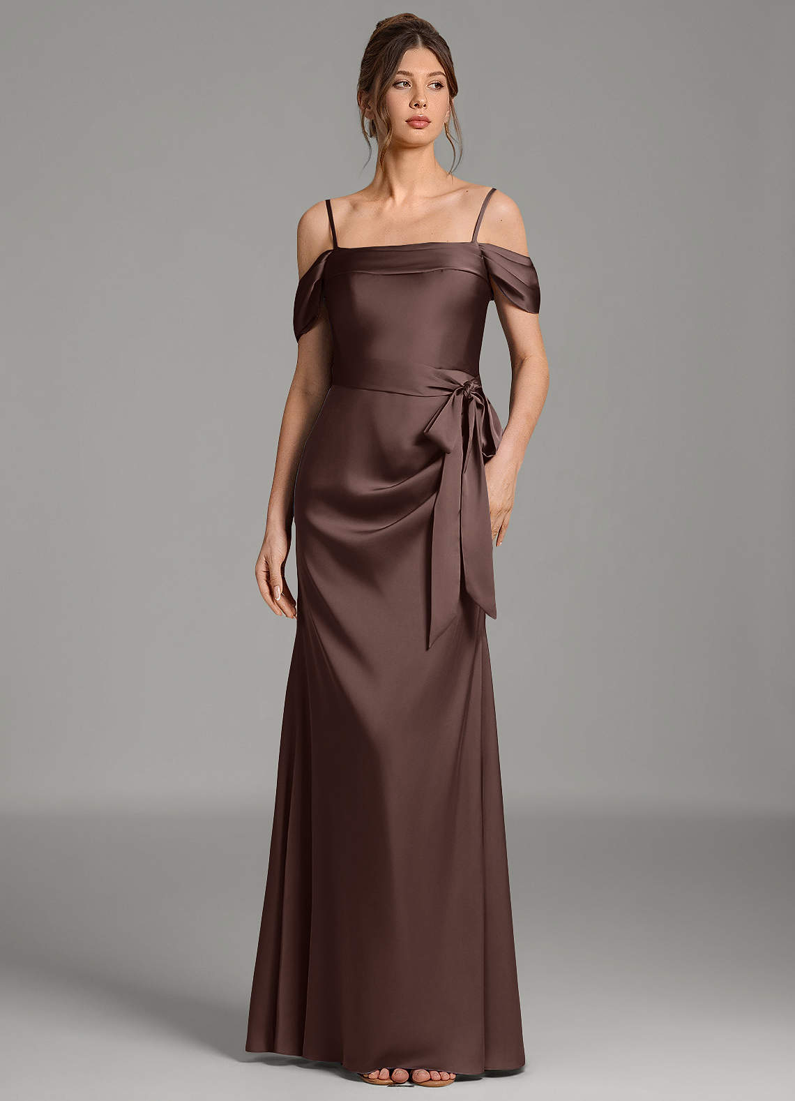 Wyatt Mermaid Off-the-Shoulder Stretch Satin Bridesmaid Dress in Ganache