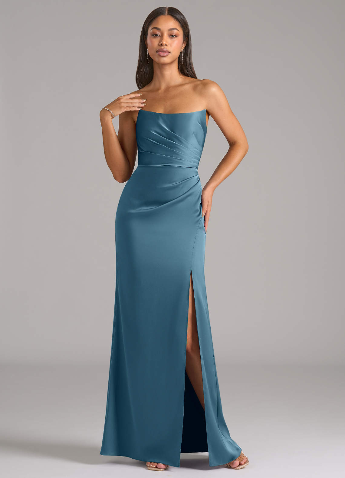 Marla Sheath Strapless Stretch Satin Bridesmaid Dress in Bermuda