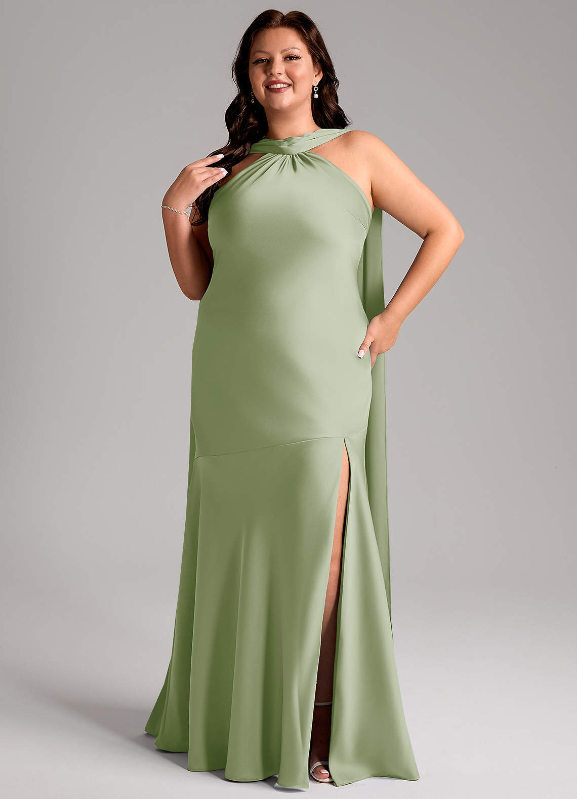 Kinsley Mermaid Halter Stretch Satin Bridesmaid Dress
