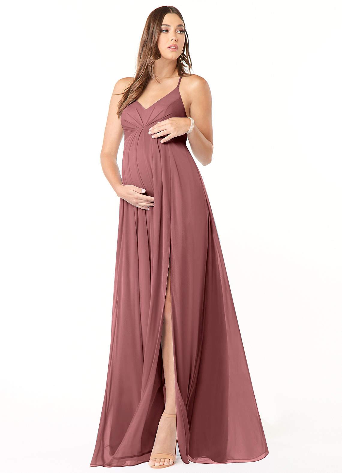 Annabelle A-Line V-Neck Mesh Bridesmaid Dress in Desert Rose