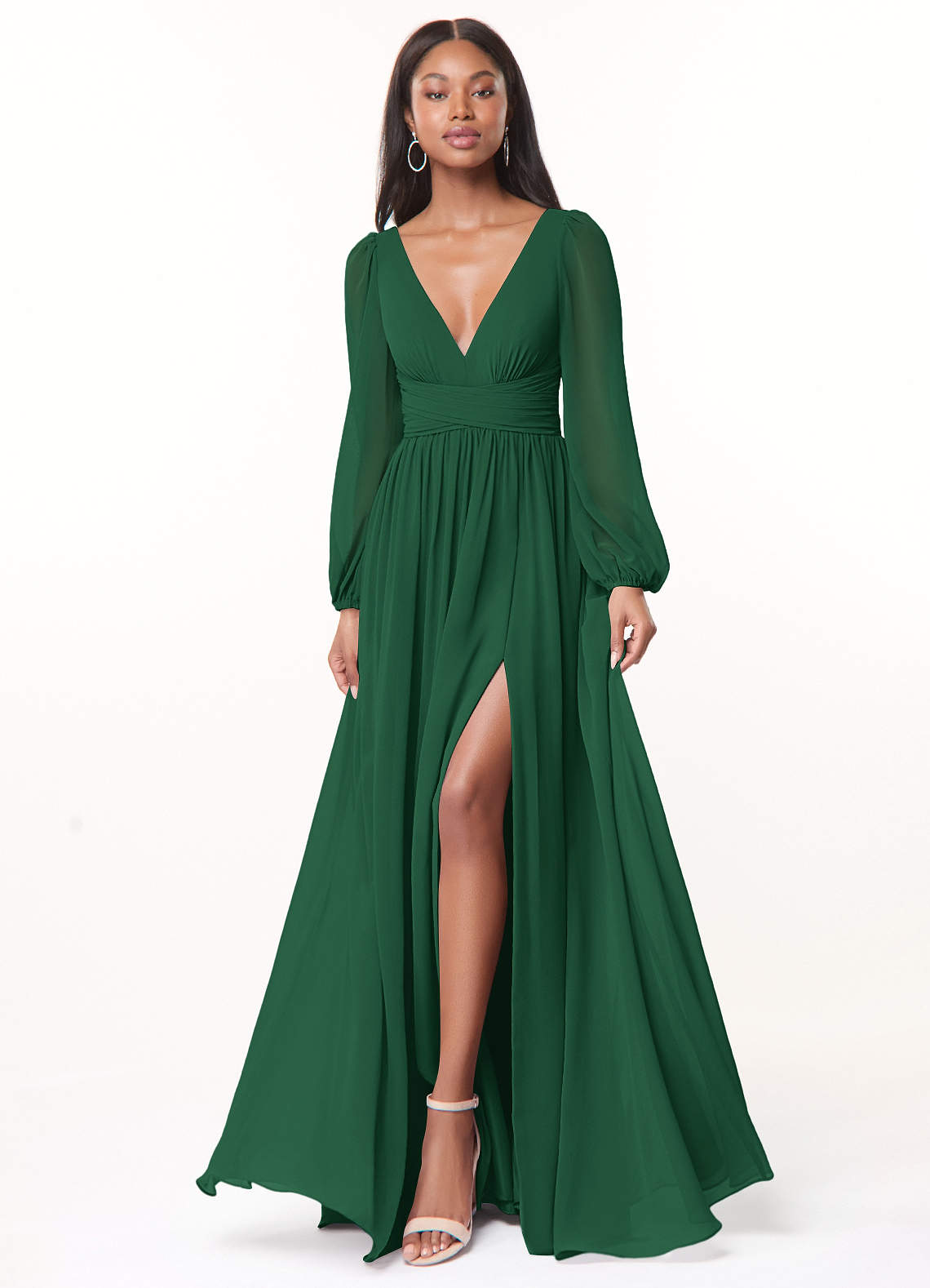 Norah A-Line V-Neck Chiffon Bridesmaid Dress in Dark Green