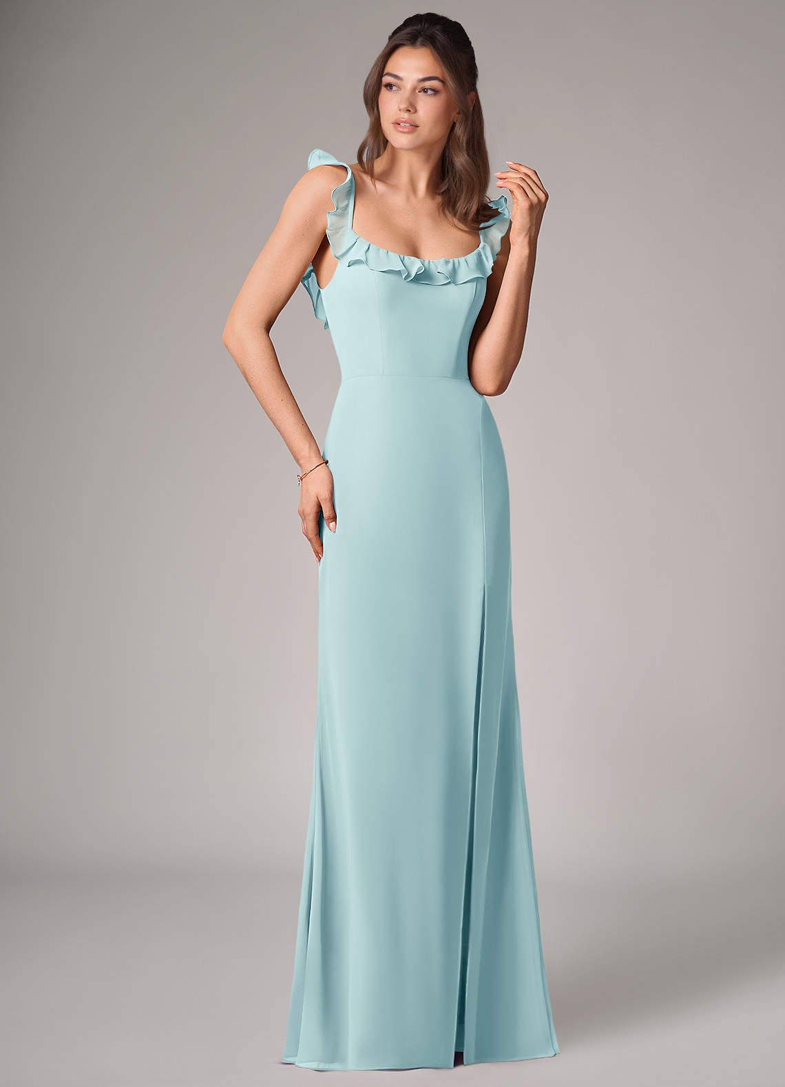 Callie Mermaid Scoop-Neck Chiffon Bridesmaid Dress in Sea Glass