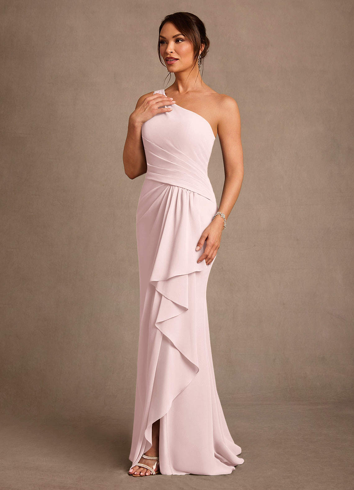 Floy Sheath One-Shoulder Chiffon Mother of the Bride Dress in Blushing Pink